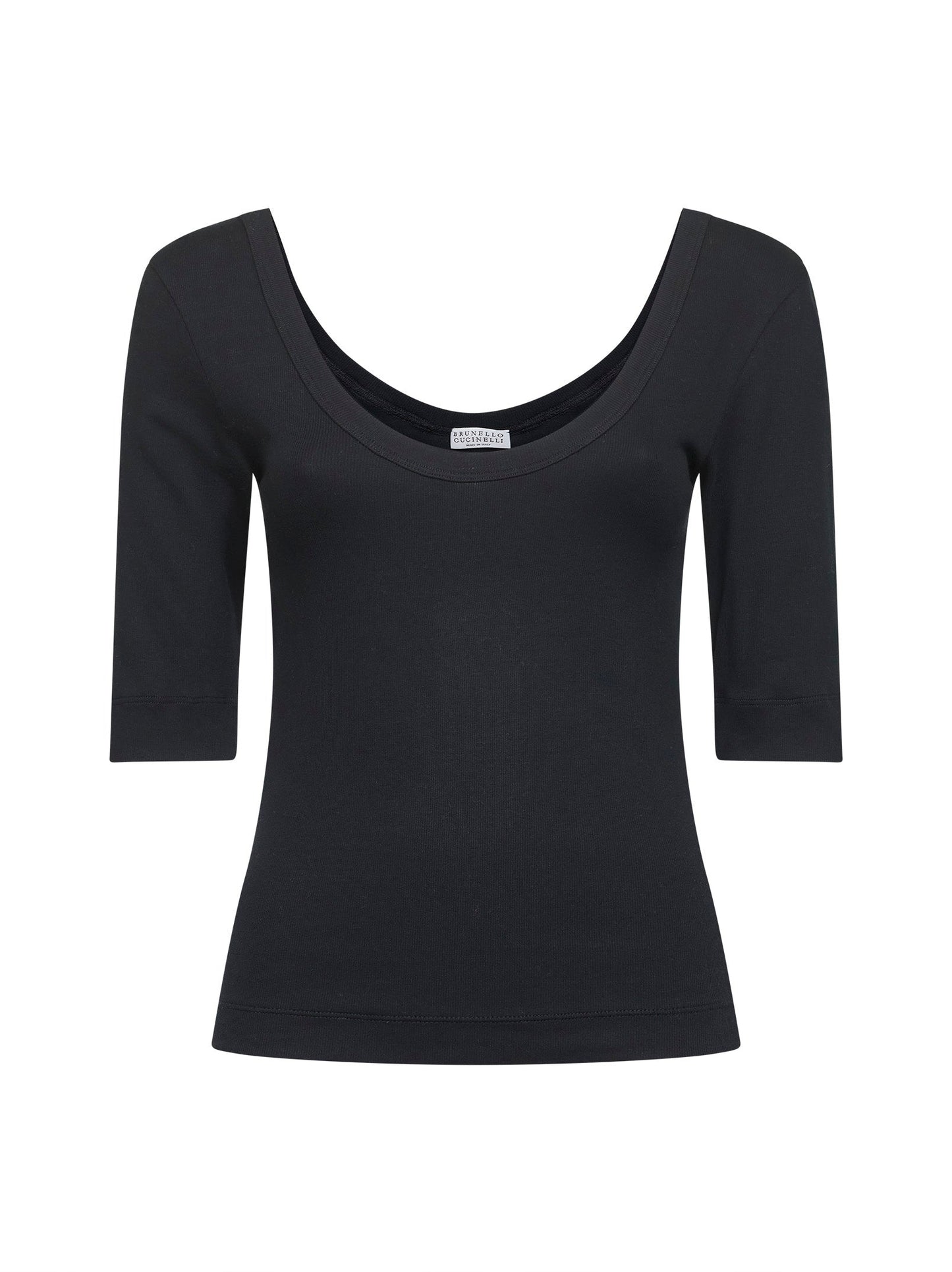 Brunello Cucinelli Women Black Ribbed Stretch Jersey Monili T-Shirt BRUNELLO CUCINELLI