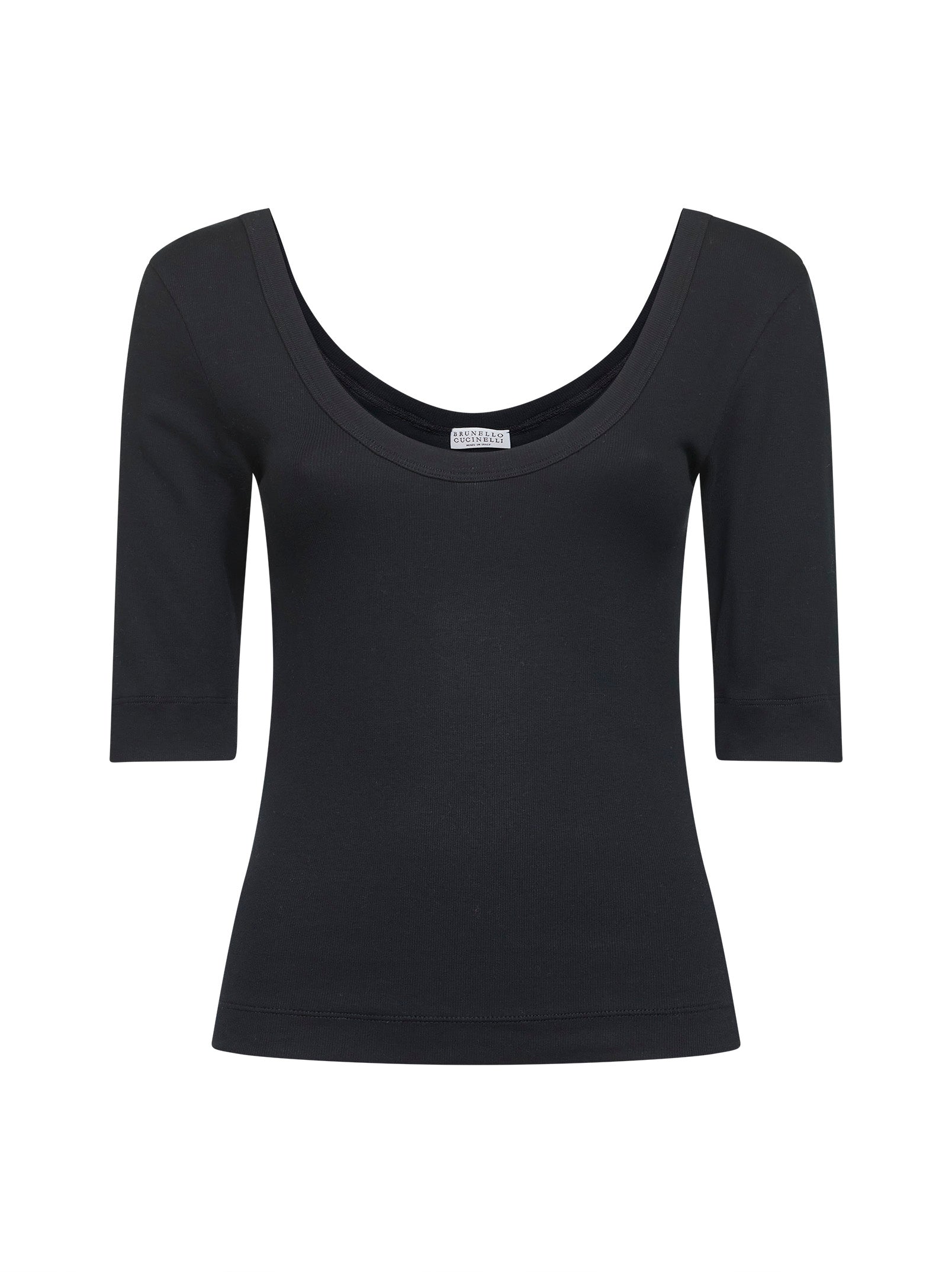 Brunello Cucinelli Women Black Ribbed Stretch Jersey Monili T-Shirt BRUNELLO CUCINELLI