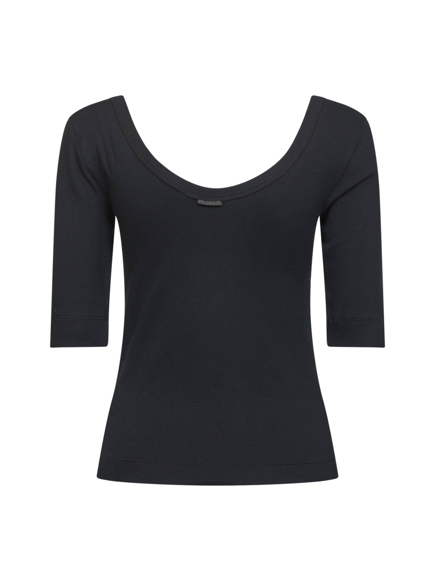 Brunello Cucinelli Women Black Ribbed Stretch Jersey Monili T-Shirt BRUNELLO CUCINELLI