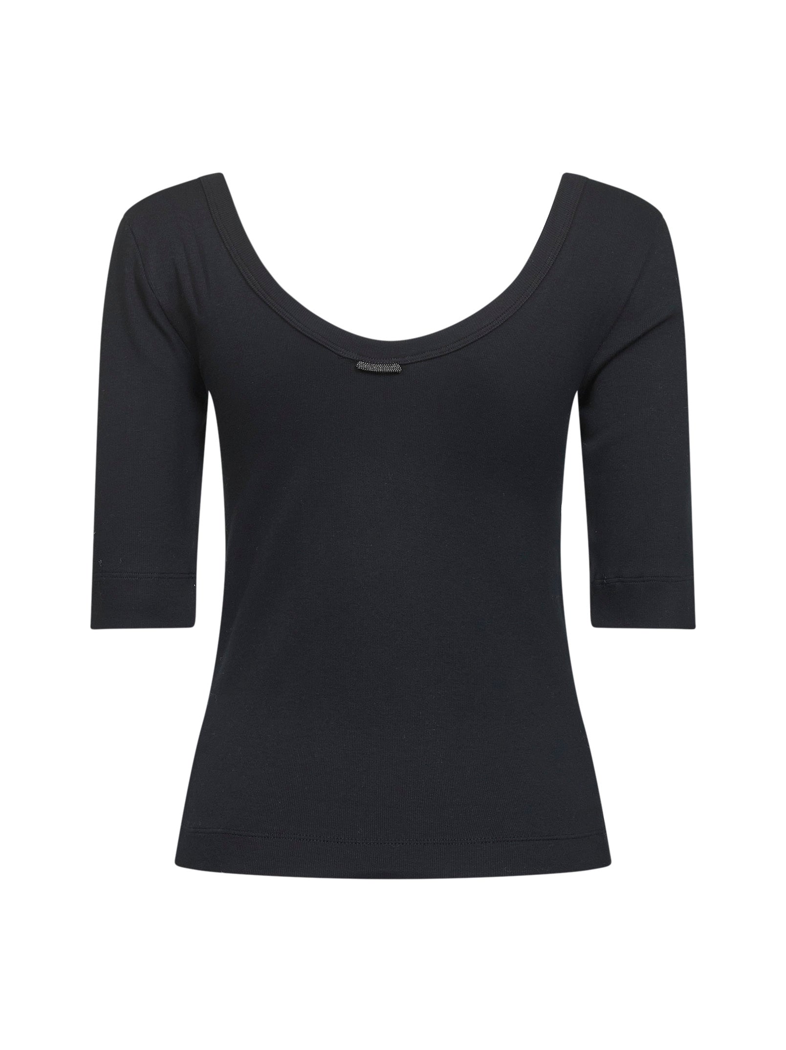 Brunello Cucinelli Women Black Ribbed Stretch Jersey Monili T-Shirt BRUNELLO CUCINELLI