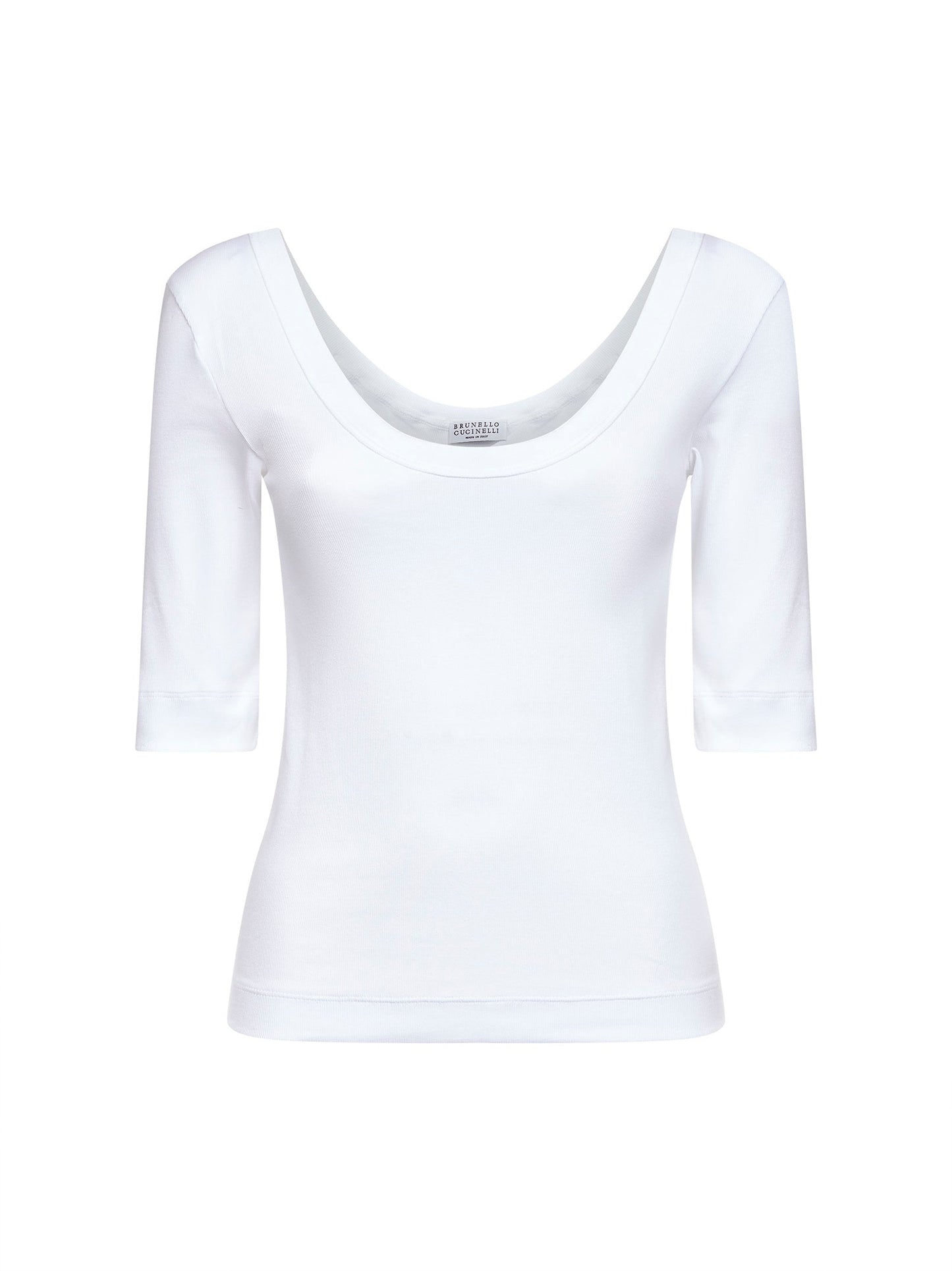Brunello Cucinelli Women White Ribbed Stretch Jersey Monili T-Shirt BRUNELLO CUCINELLI