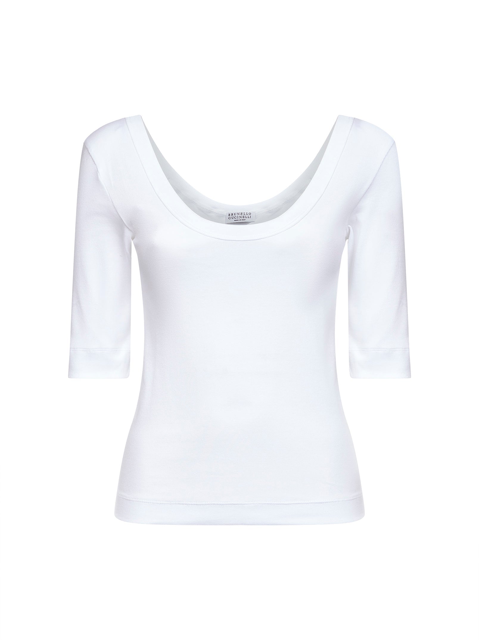 Brunello Cucinelli Women White Ribbed Stretch Jersey Monili T-Shirt BRUNELLO CUCINELLI
