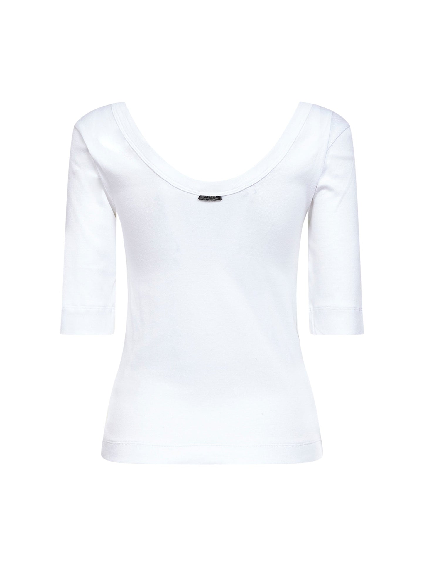 Brunello Cucinelli Women White Ribbed Stretch Jersey Monili T-Shirt BRUNELLO CUCINELLI