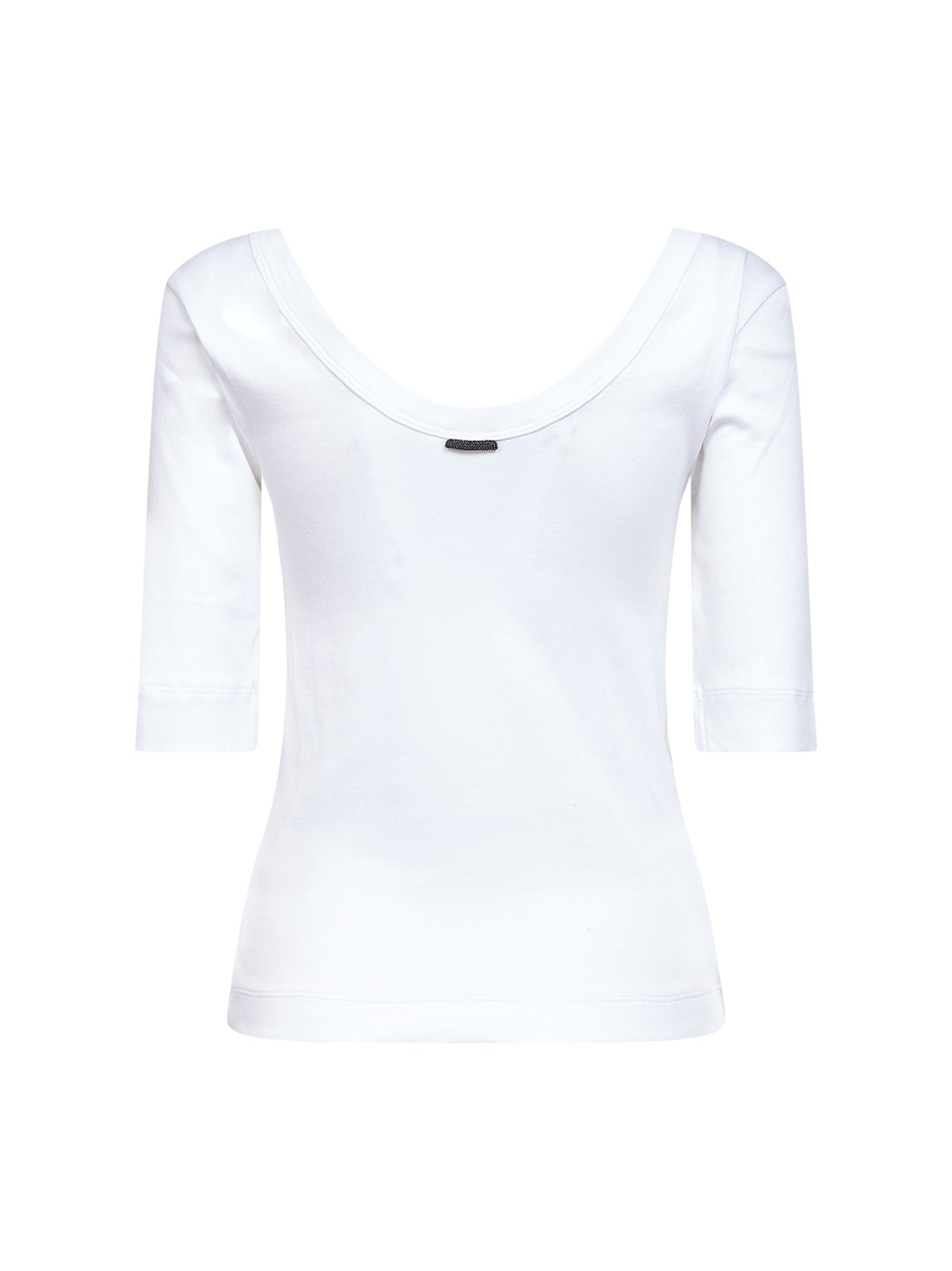 Brunello Cucinelli Women White Ribbed Stretch Jersey Monili T-Shirt BRUNELLO CUCINELLI