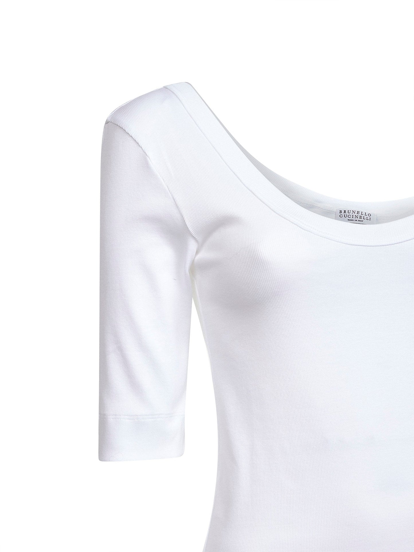 Brunello Cucinelli Women White Ribbed Stretch Jersey Monili T-Shirt BRUNELLO CUCINELLI