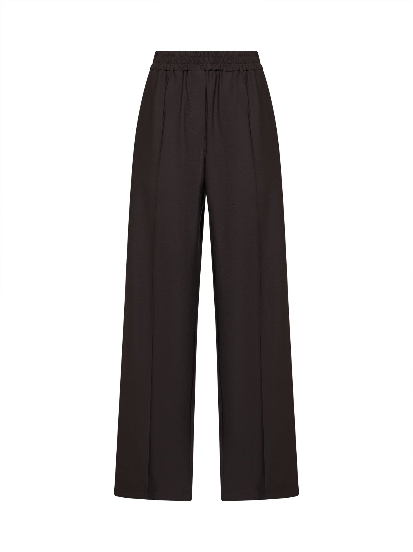 Brunello Cucinelli Women Coffee Tropical Luxury Wool Loose Track Trousers BRUNELLO CUCINELLI