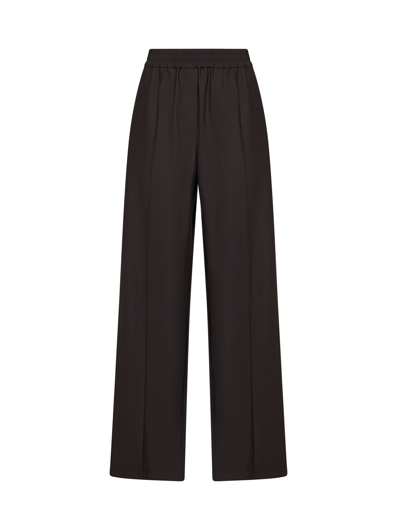 Brunello Cucinelli Women Coffee Tropical Luxury Wool Loose Track Trousers BRUNELLO CUCINELLI