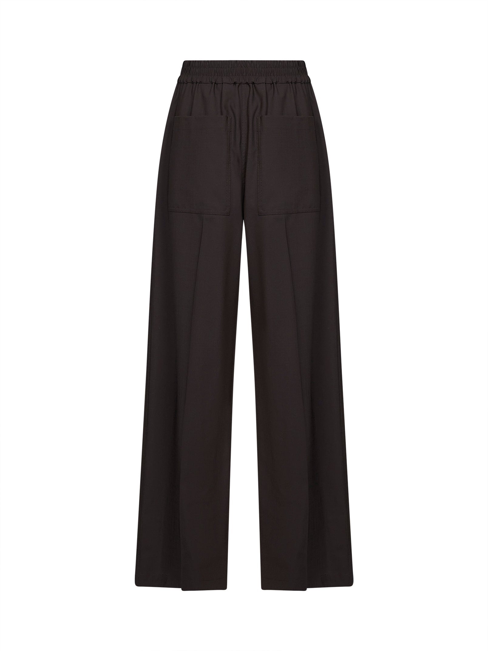 Brunello Cucinelli Women Coffee Tropical Luxury Wool Loose Track Trousers BRUNELLO CUCINELLI