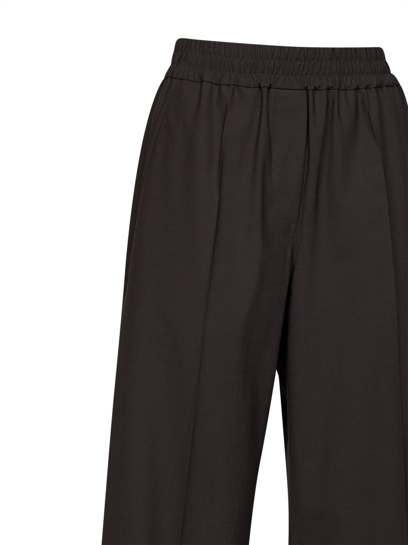 Brunello Cucinelli Women Coffee Tropical Luxury Wool Loose Track Trousers BRUNELLO CUCINELLI