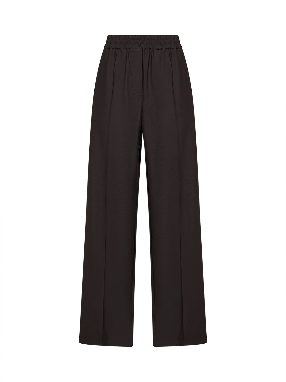 Brunello Cucinelli Women Coffee Tropical Luxury Wool Loose Track Trousers BRUNELLO CUCINELLI