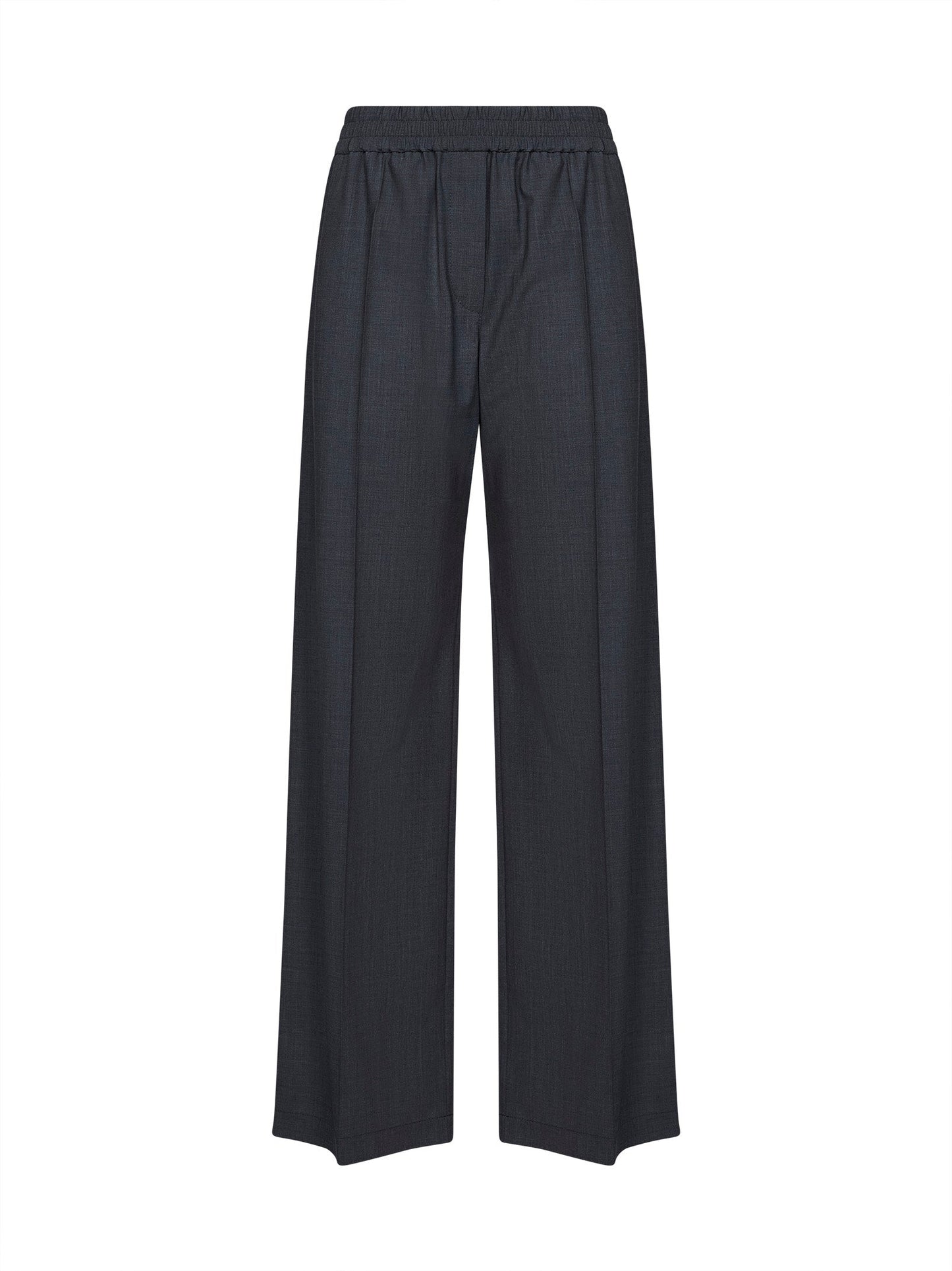 Brunello Cucinelli Women Dark Grey Tropical Luxury Wool Loose Track Trousers BRUNELLO CUCINELLI