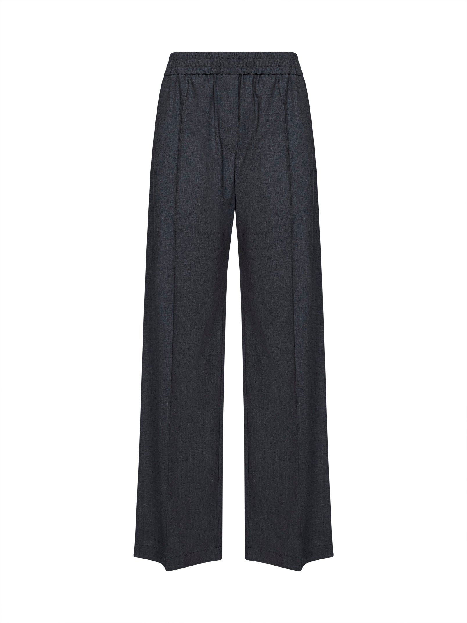 Brunello Cucinelli Women Dark Grey Tropical Luxury Wool Loose Track Trousers BRUNELLO CUCINELLI