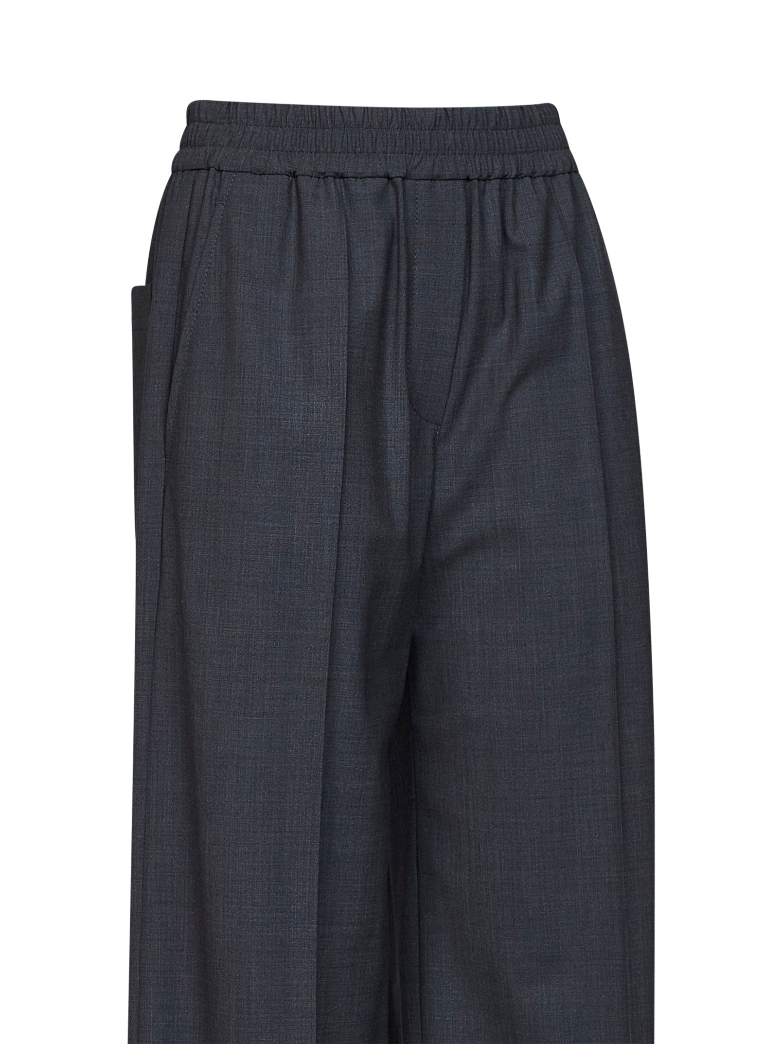 Brunello Cucinelli Women Dark Grey Tropical Luxury Wool Loose Track Trousers BRUNELLO CUCINELLI