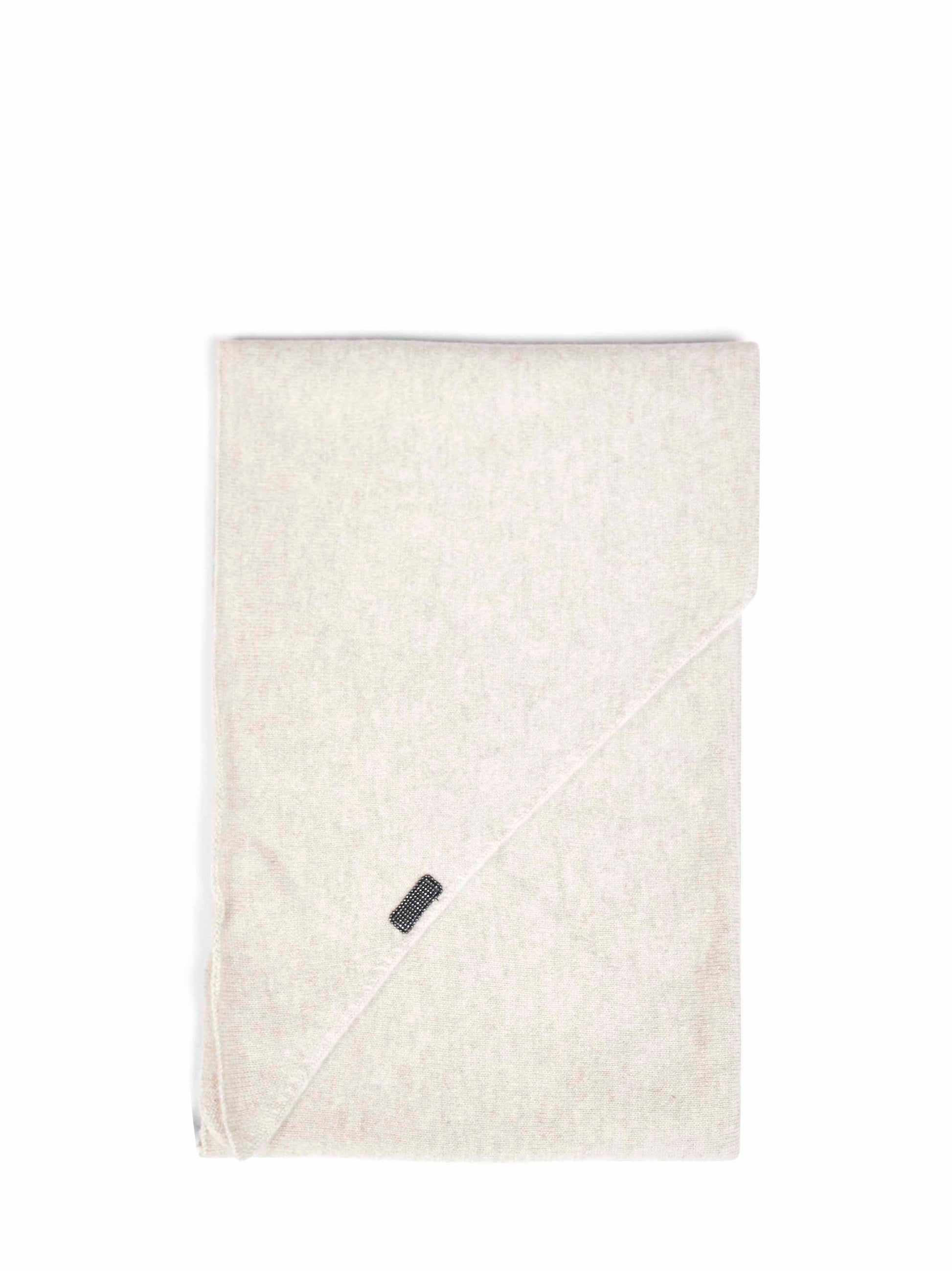 Brunello Cucinelli Women Beige Cashmere Large Scarf With Monili BRUNELLO CUCINELLI
