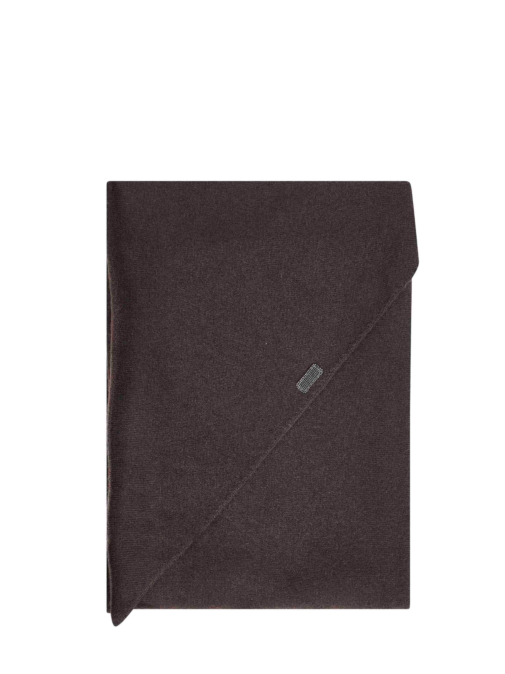 Brunello Cucinelli Women Coffee Cashmere Large Scarf With Monili BRUNELLO CUCINELLI