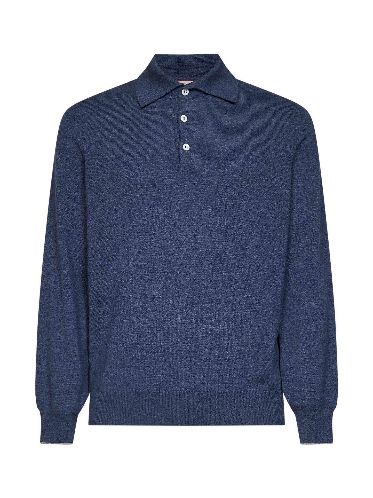 Brunello Cucinelli Men Denim Cashmere Knit Polo Shirt BRUNELLO CUCINELLI