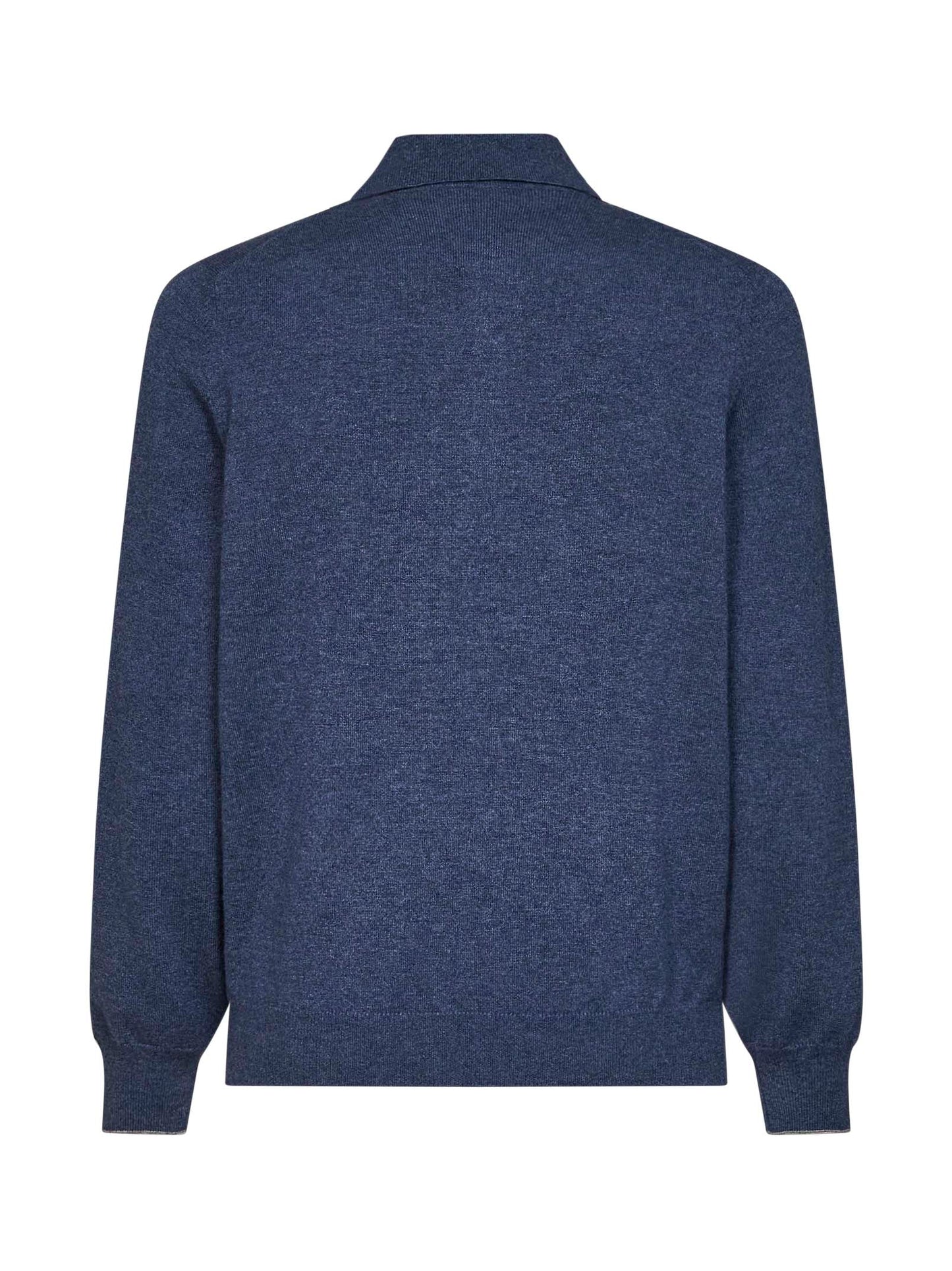 Brunello Cucinelli Men Denim Cashmere Knit Polo Shirt BRUNELLO CUCINELLI