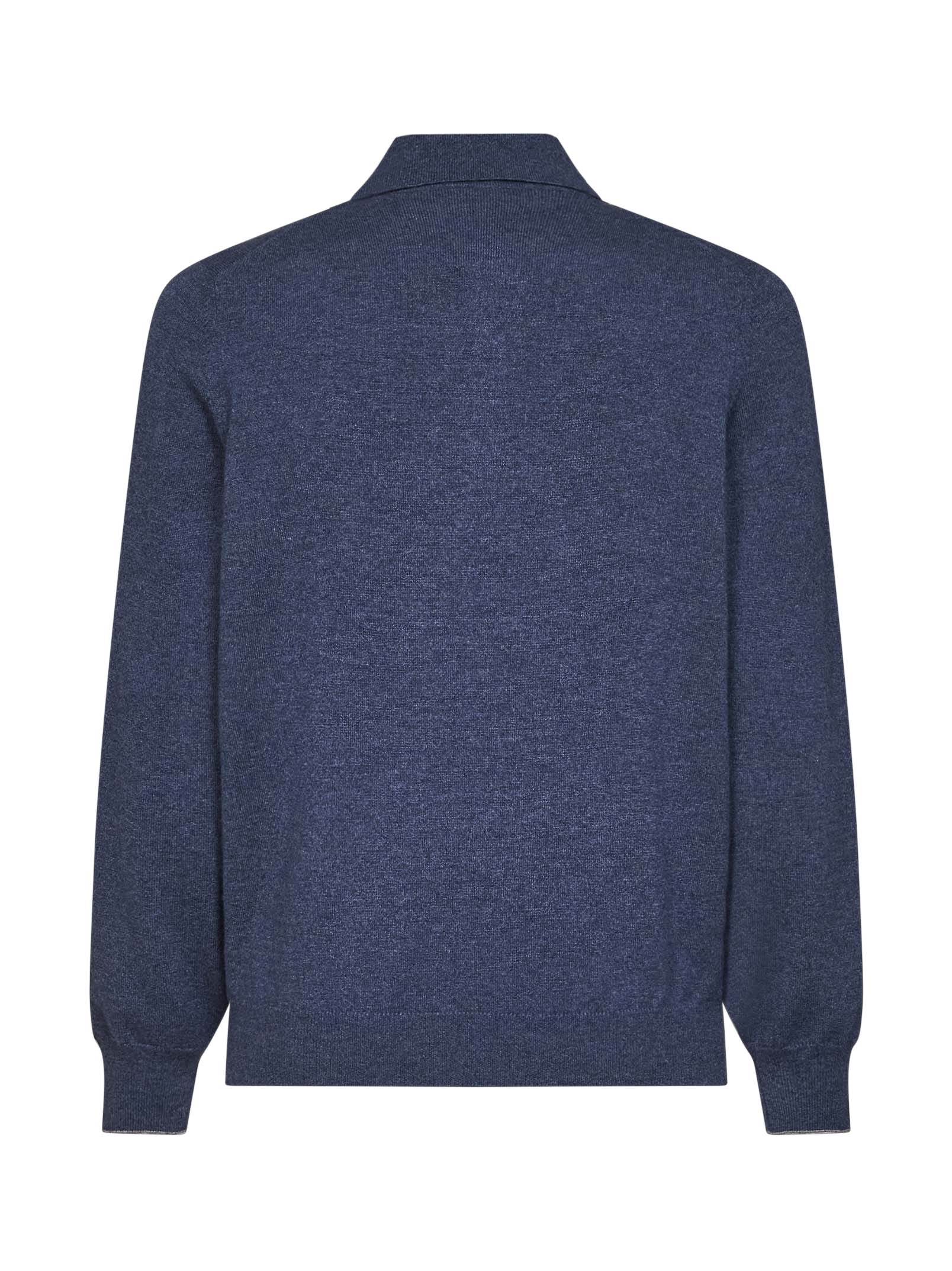 Brunello Cucinelli Men Denim Cashmere Knit Polo Shirt BRUNELLO CUCINELLI