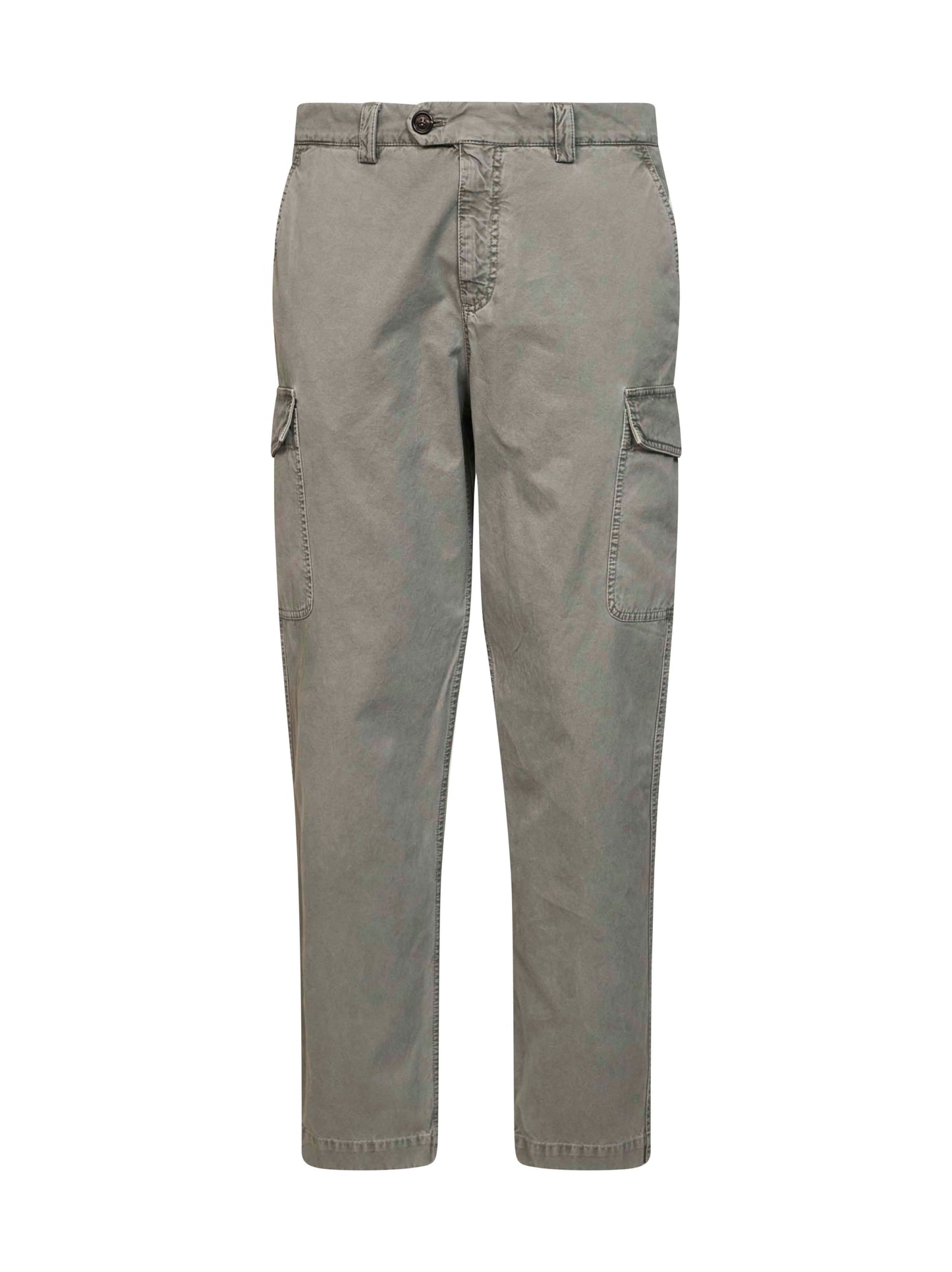 Brunello Cucinelli Men Washed Green Peached Cotton Gabardine Cargo Trousers BRUNELLO CUCINELLI
