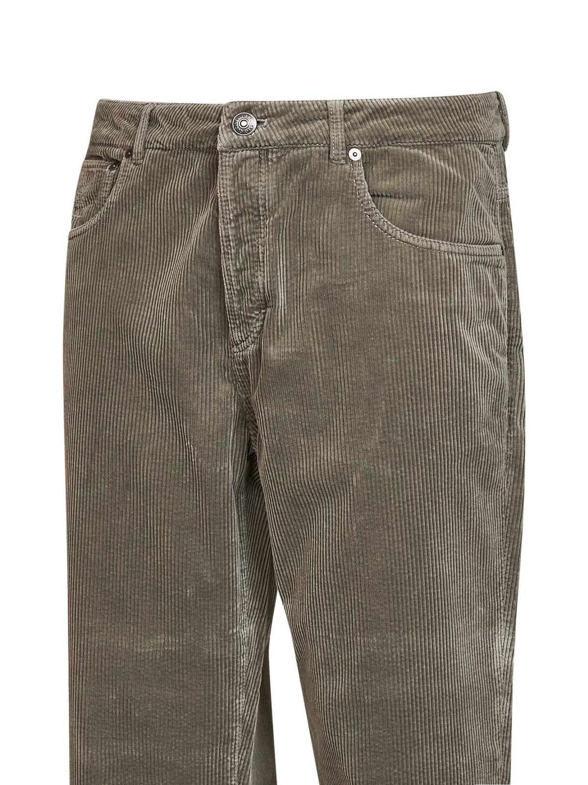 Brunello Cucinelli Men Mud Garment-Dyed Cotton Corduroy Trousers BRUNELLO CUCINELLI