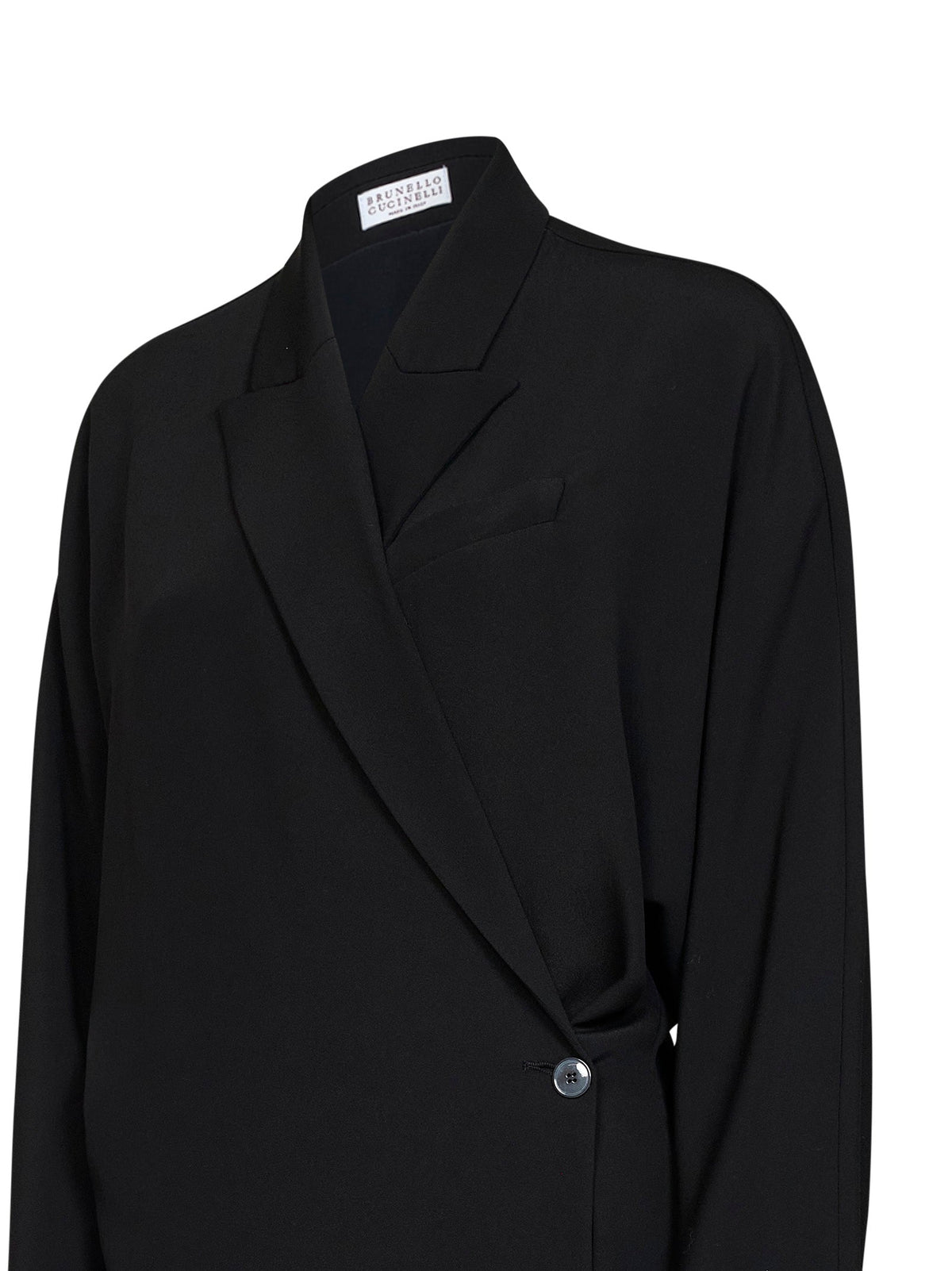 Brunello Cucinelli Women Black Crêpe Cady Tuxedo Dress With Monili BRUNELLO CUCINELLI