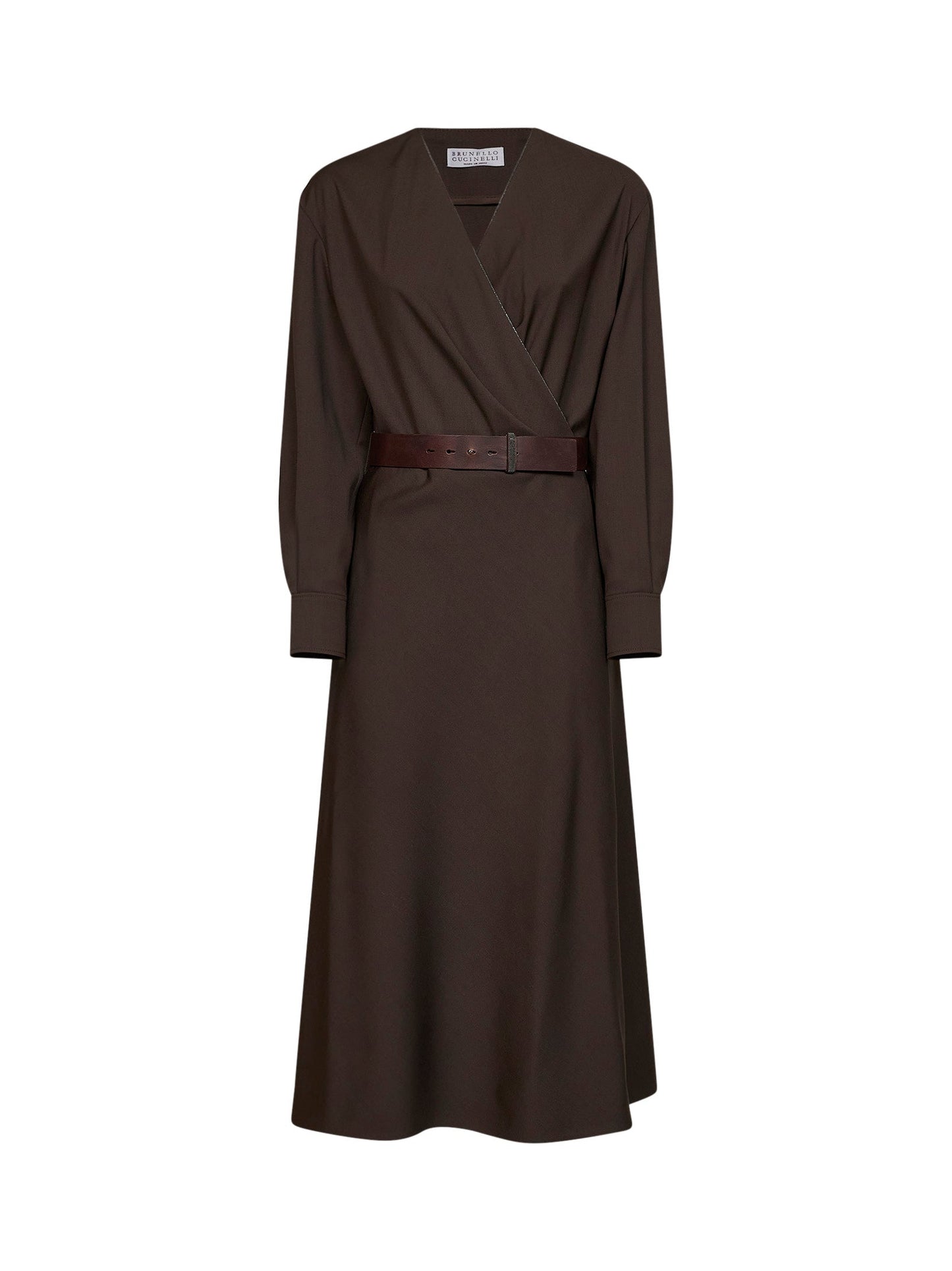Brunello Cucinelli Women Dark Chocolate Stretch Canvas Belted Midi Dress BRUNELLO CUCINELLI