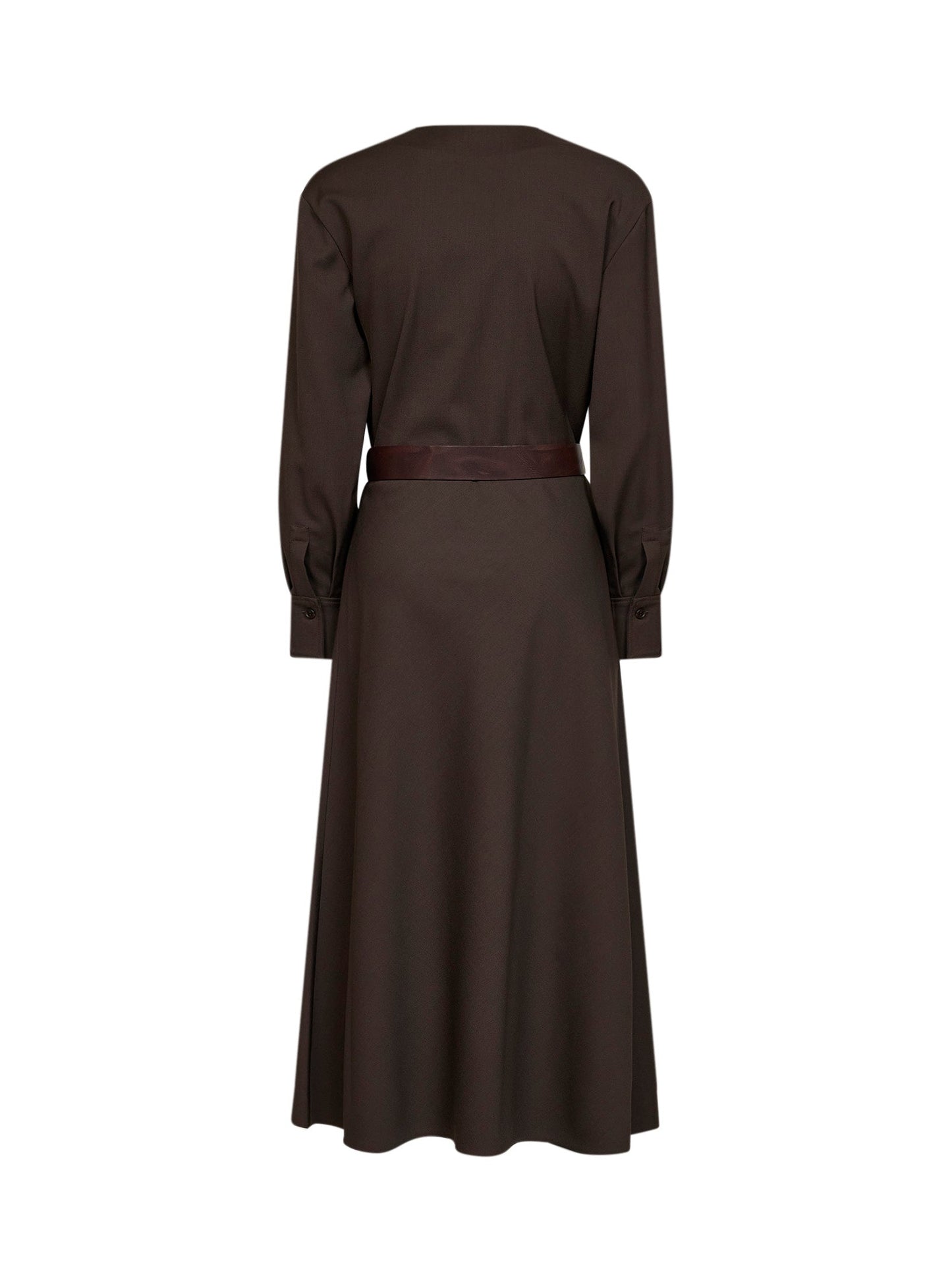 Brunello Cucinelli Women Dark Chocolate Stretch Canvas Belted Midi Dress BRUNELLO CUCINELLI