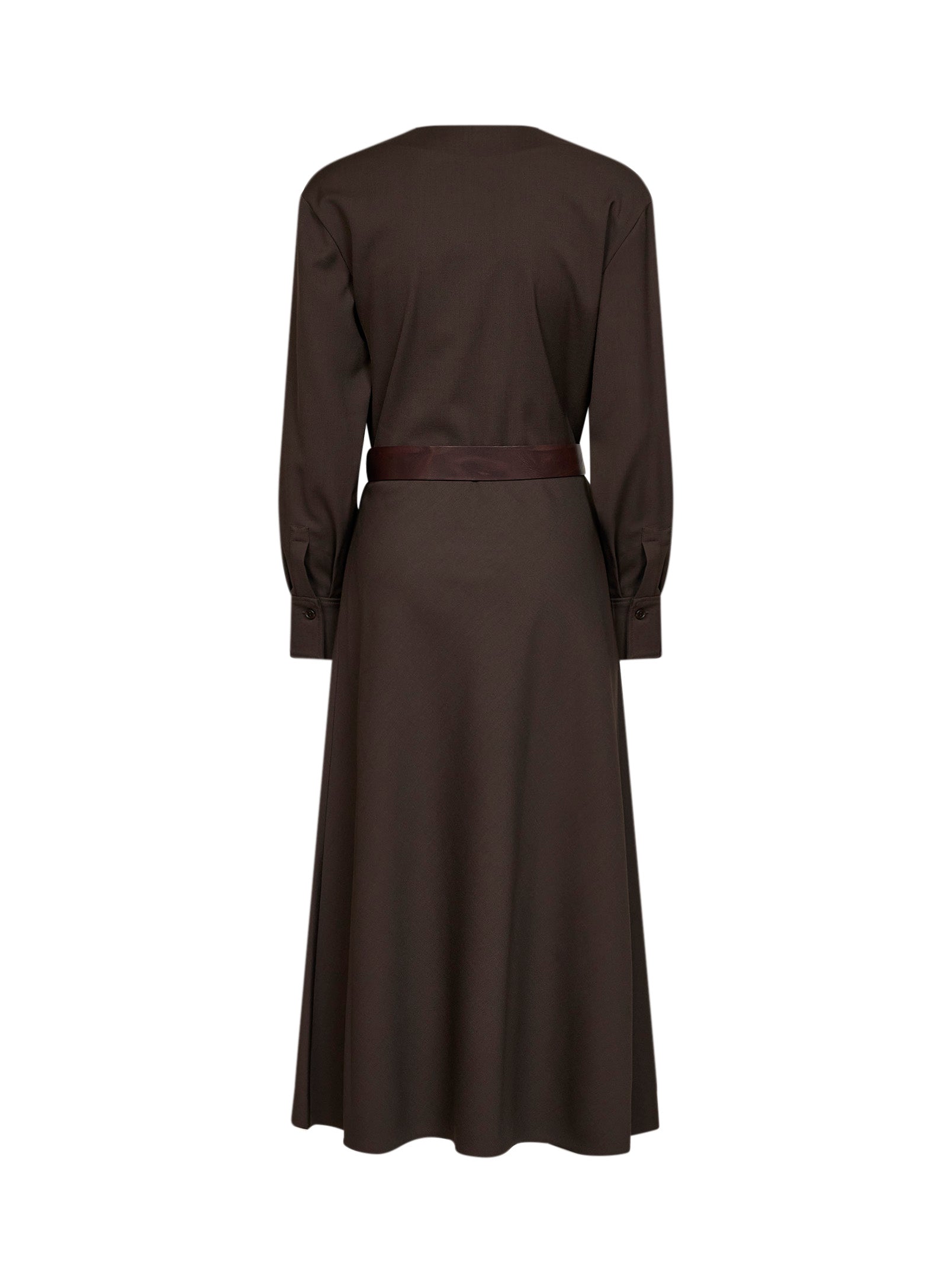 Brunello Cucinelli Women Dark Chocolate Stretch Canvas Belted Midi Dress BRUNELLO CUCINELLI