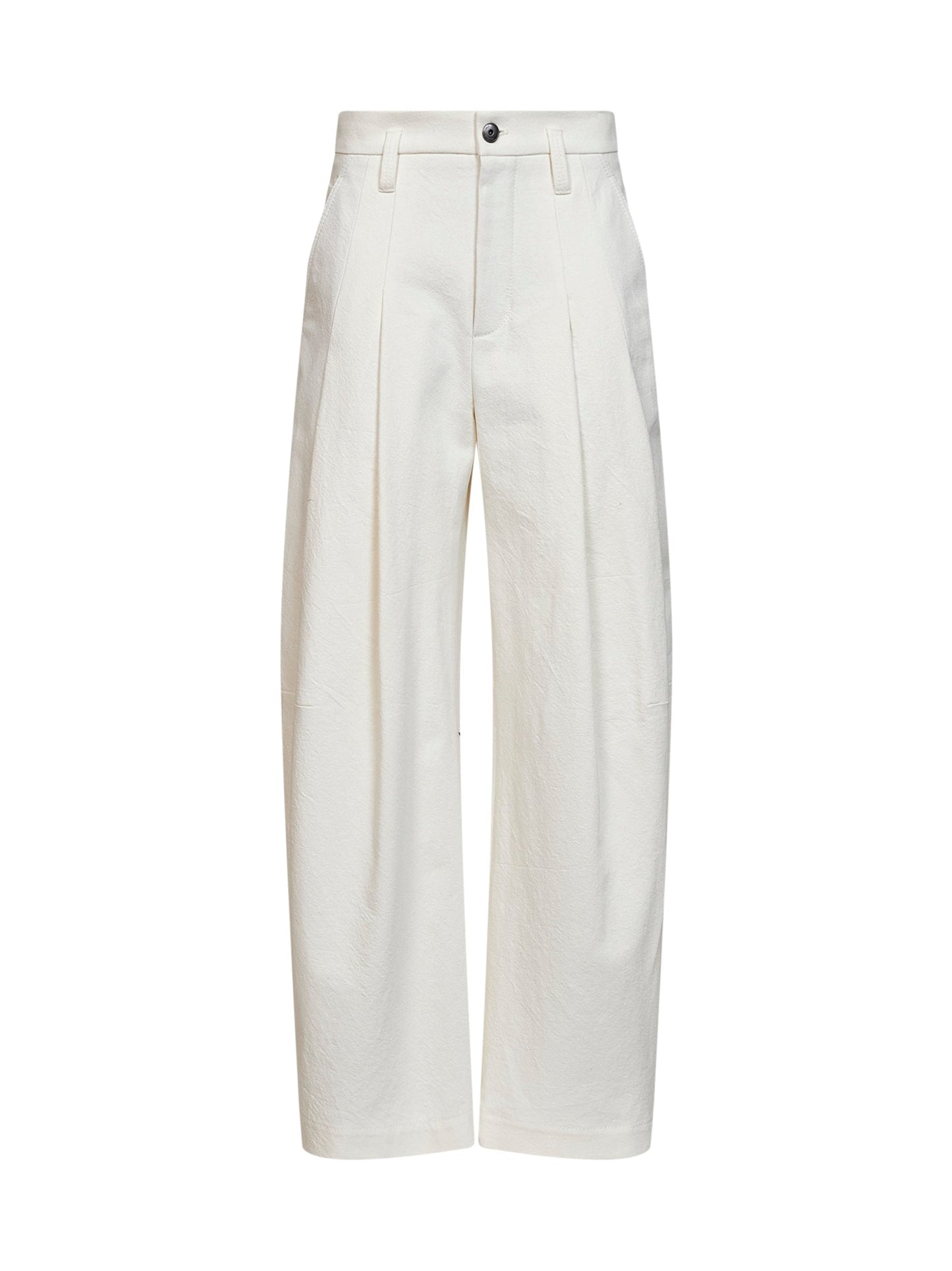 Brunello Cucinelli Women Ivory Wrinkled Wool And Dyed Denim Baggy Trousers BRUNELLO CUCINELLI