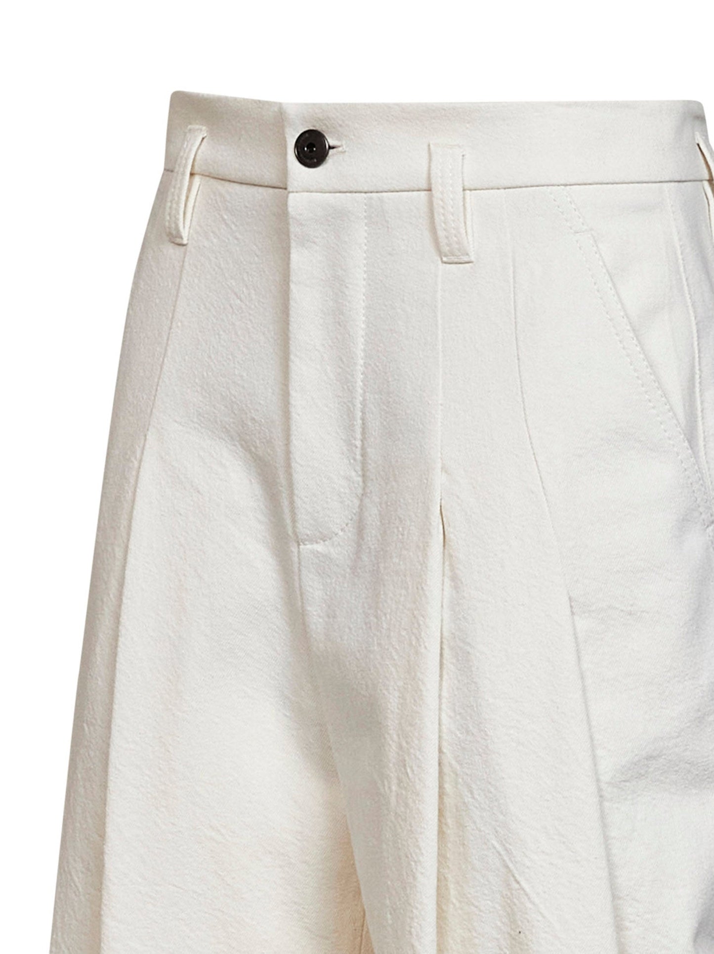 Brunello Cucinelli Women Ivory Wrinkled Wool And Dyed Denim Baggy Trousers BRUNELLO CUCINELLI