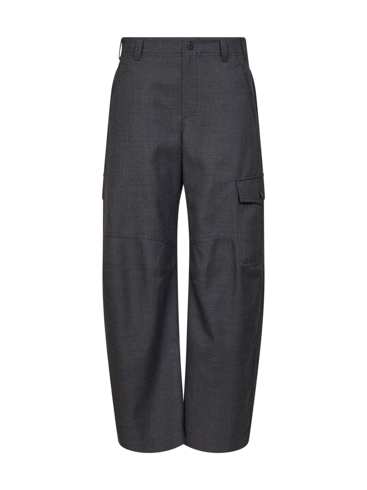 Brunello Cucinelli Women Dark Grey Virgin Wool Twill Barrel Cargo Trousers BRUNELLO CUCINELLI