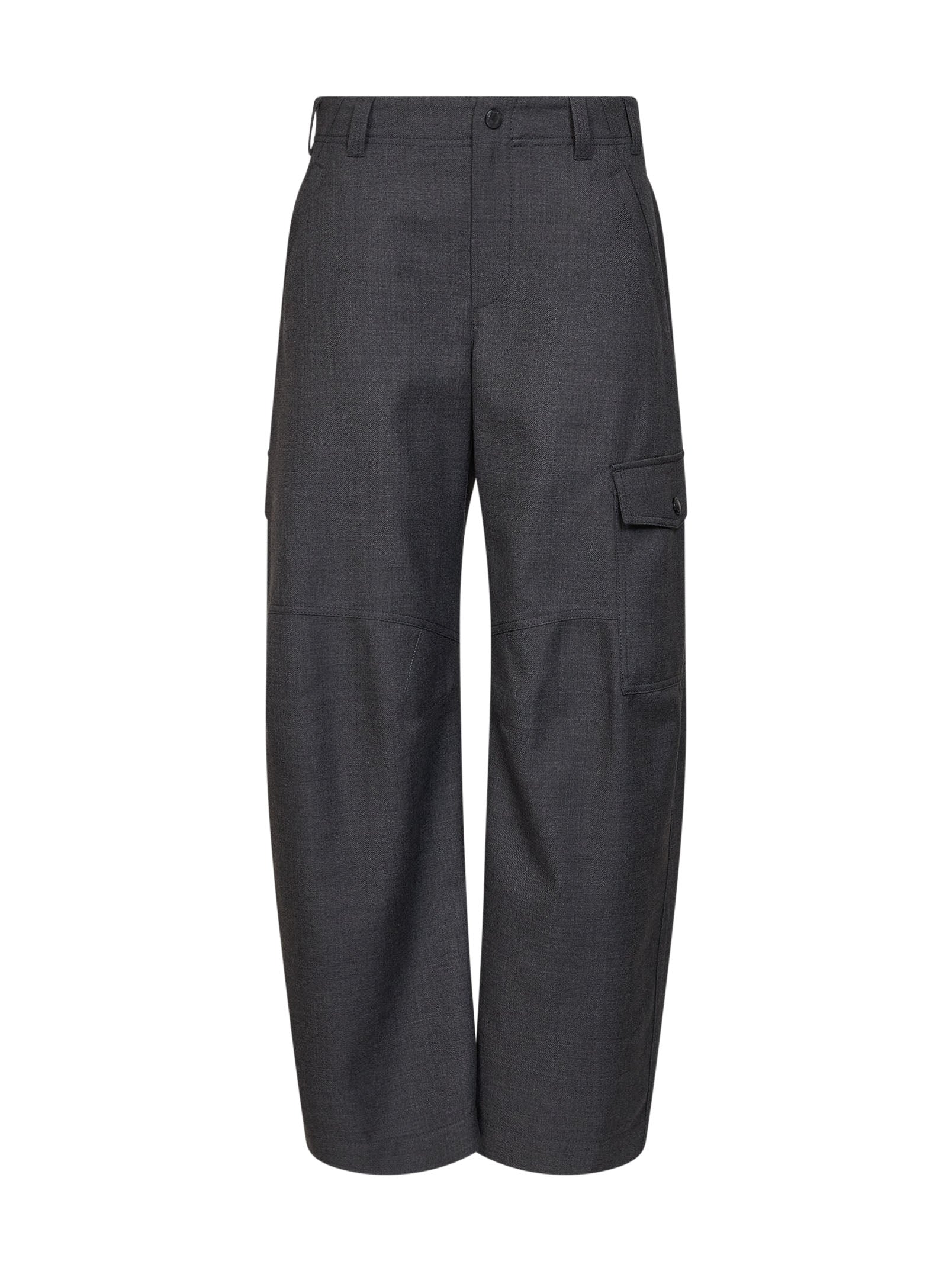 Brunello Cucinelli Women Dark Grey Virgin Wool Twill Barrel Cargo Trousers BRUNELLO CUCINELLI