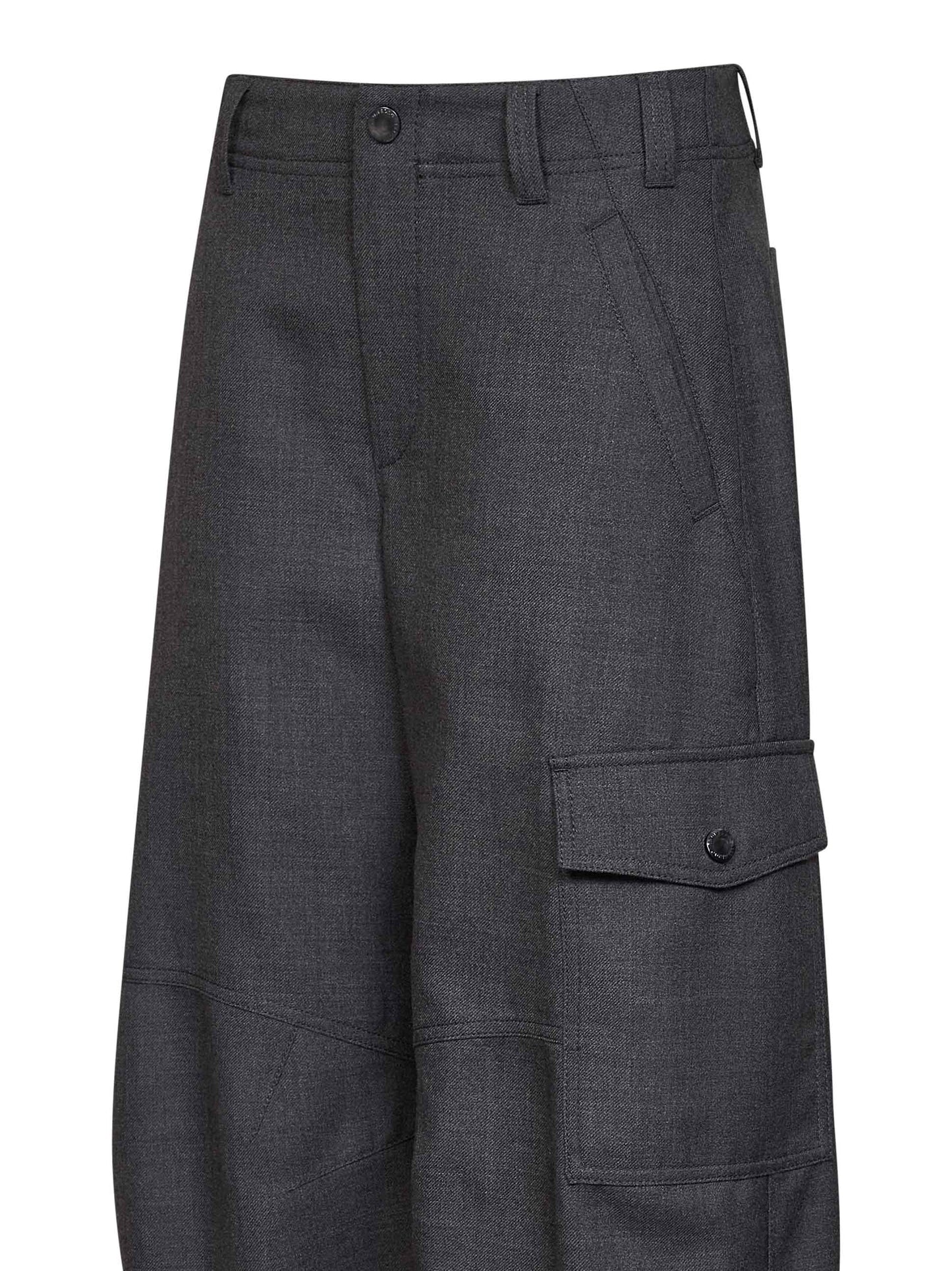 Brunello Cucinelli Women Dark Grey Virgin Wool Twill Barrel Cargo Trousers BRUNELLO CUCINELLI