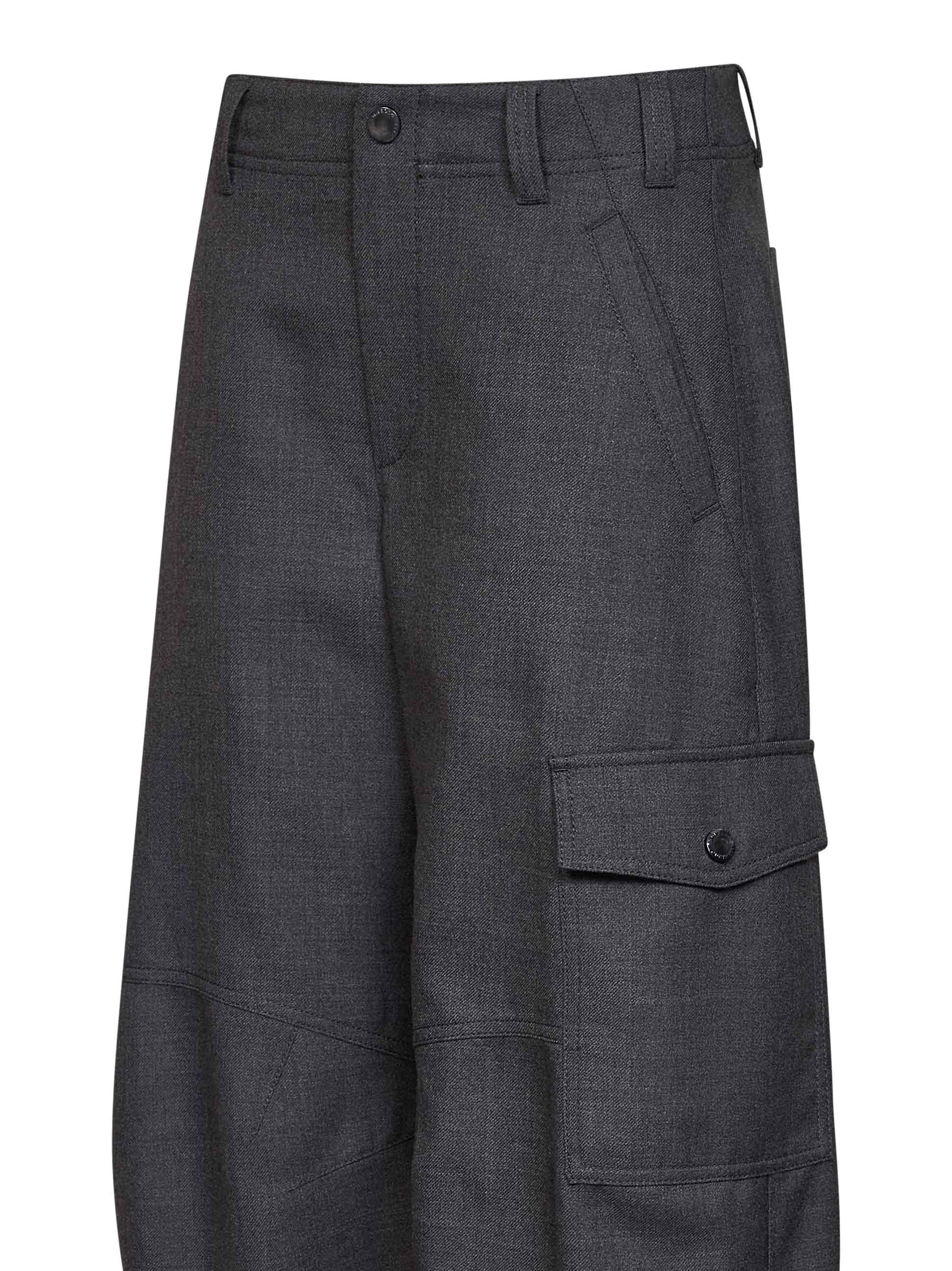 Brunello Cucinelli Women Dark Grey Virgin Wool Twill Barrel Cargo Trousers BRUNELLO CUCINELLI