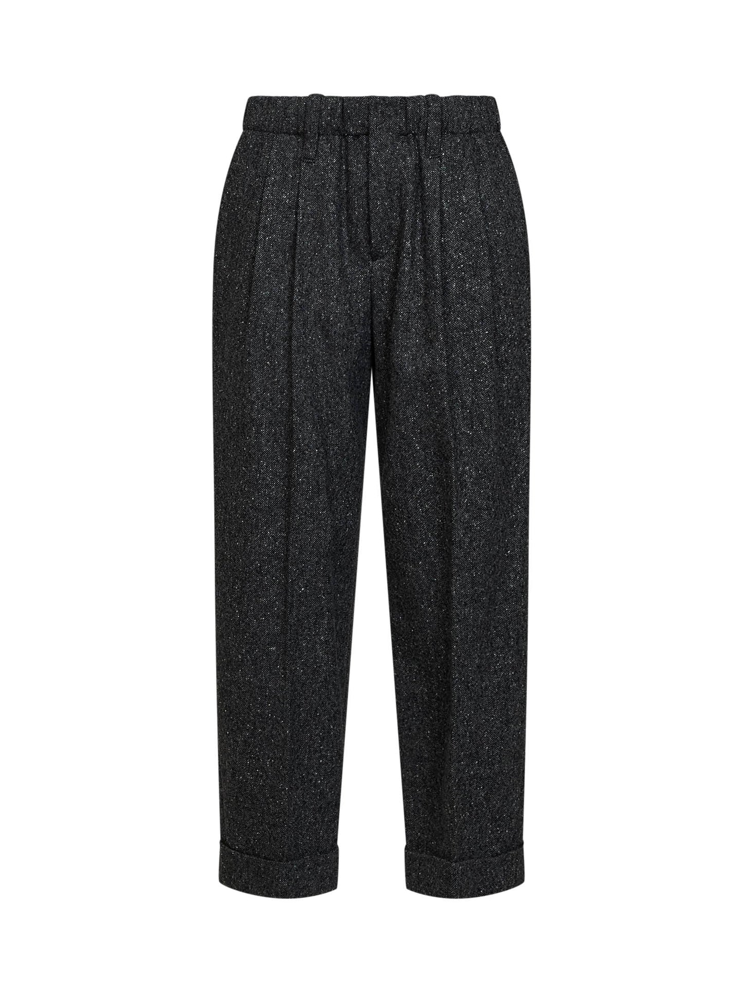 Brunello Cucinelli Women Black Donegal Wool Baggy Sartorial Trousers BRUNELLO CUCINELLI