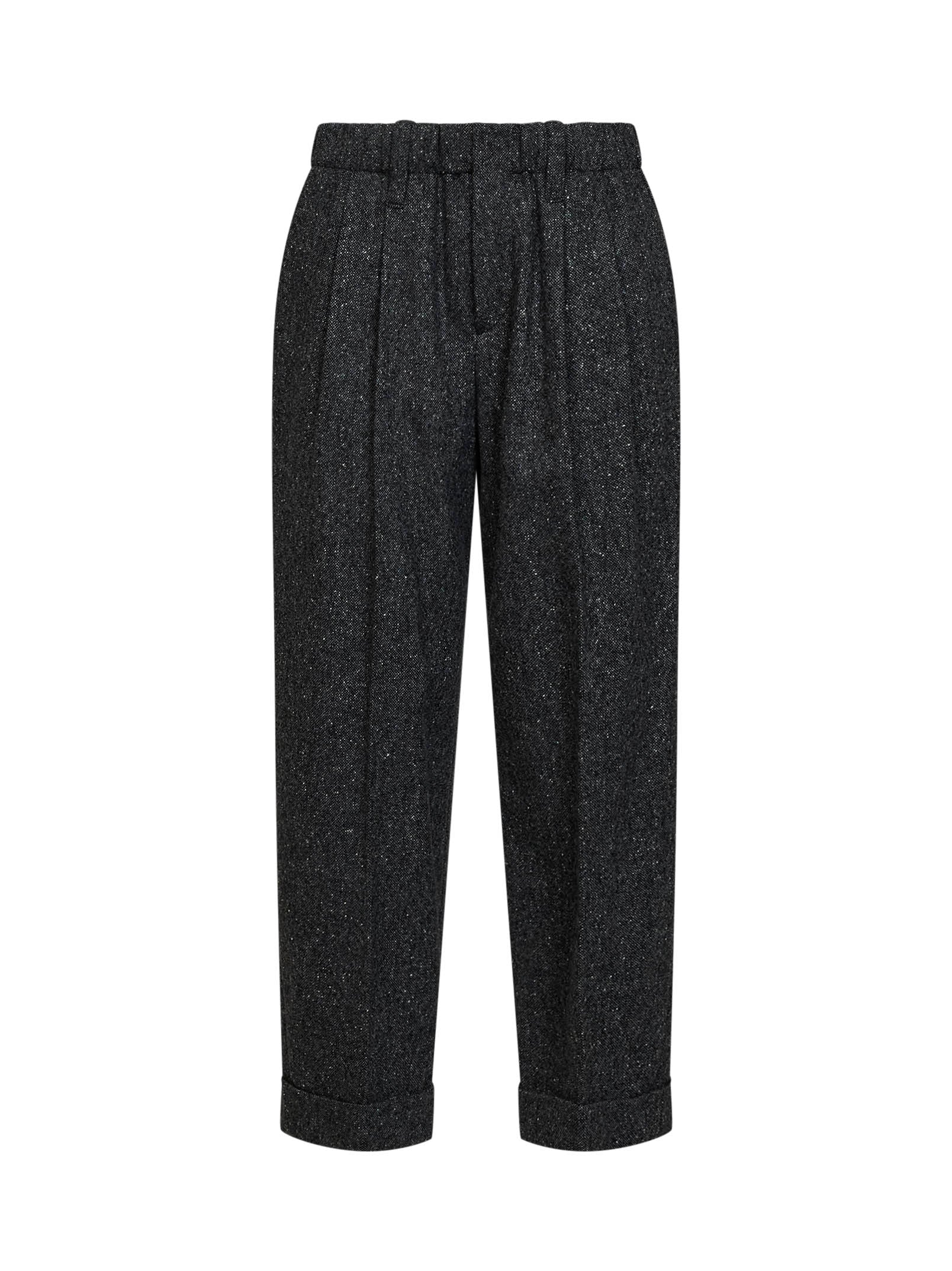 Brunello Cucinelli Women Black Donegal Wool Baggy Sartorial Trousers BRUNELLO CUCINELLI