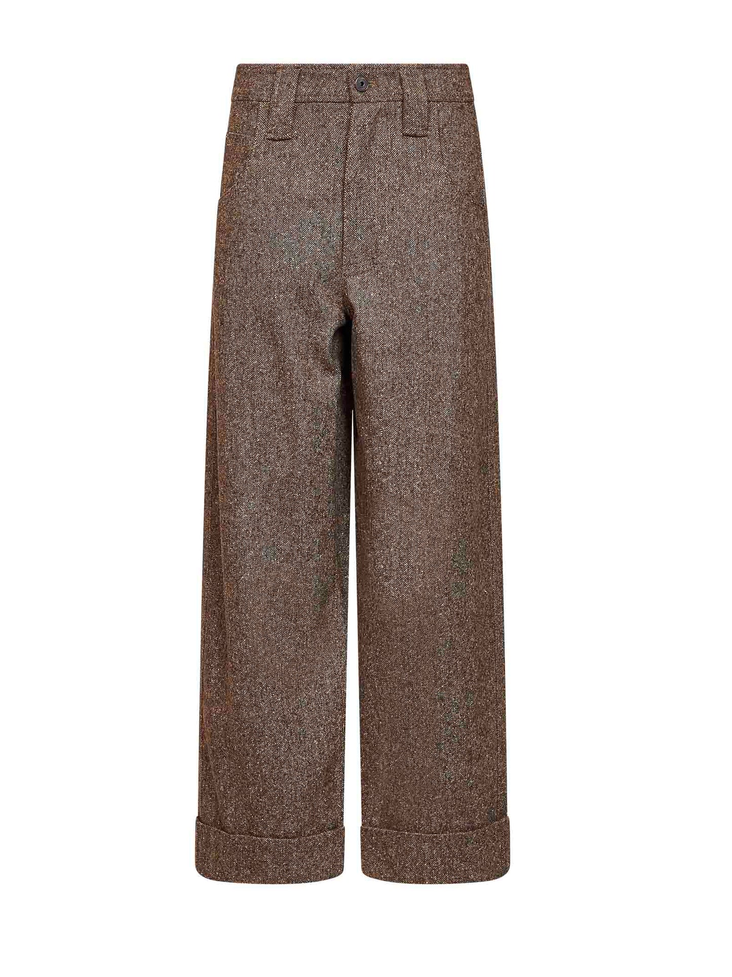 Brunello Cucinelli Women Cappuccino Donegal Baggy Trousers With Monili BRUNELLO CUCINELLI