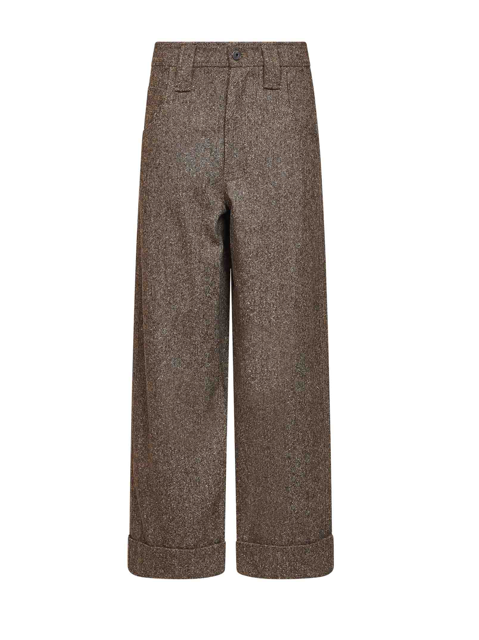 Brunello Cucinelli Women Cappuccino Donegal Baggy Trousers With Monili BRUNELLO CUCINELLI