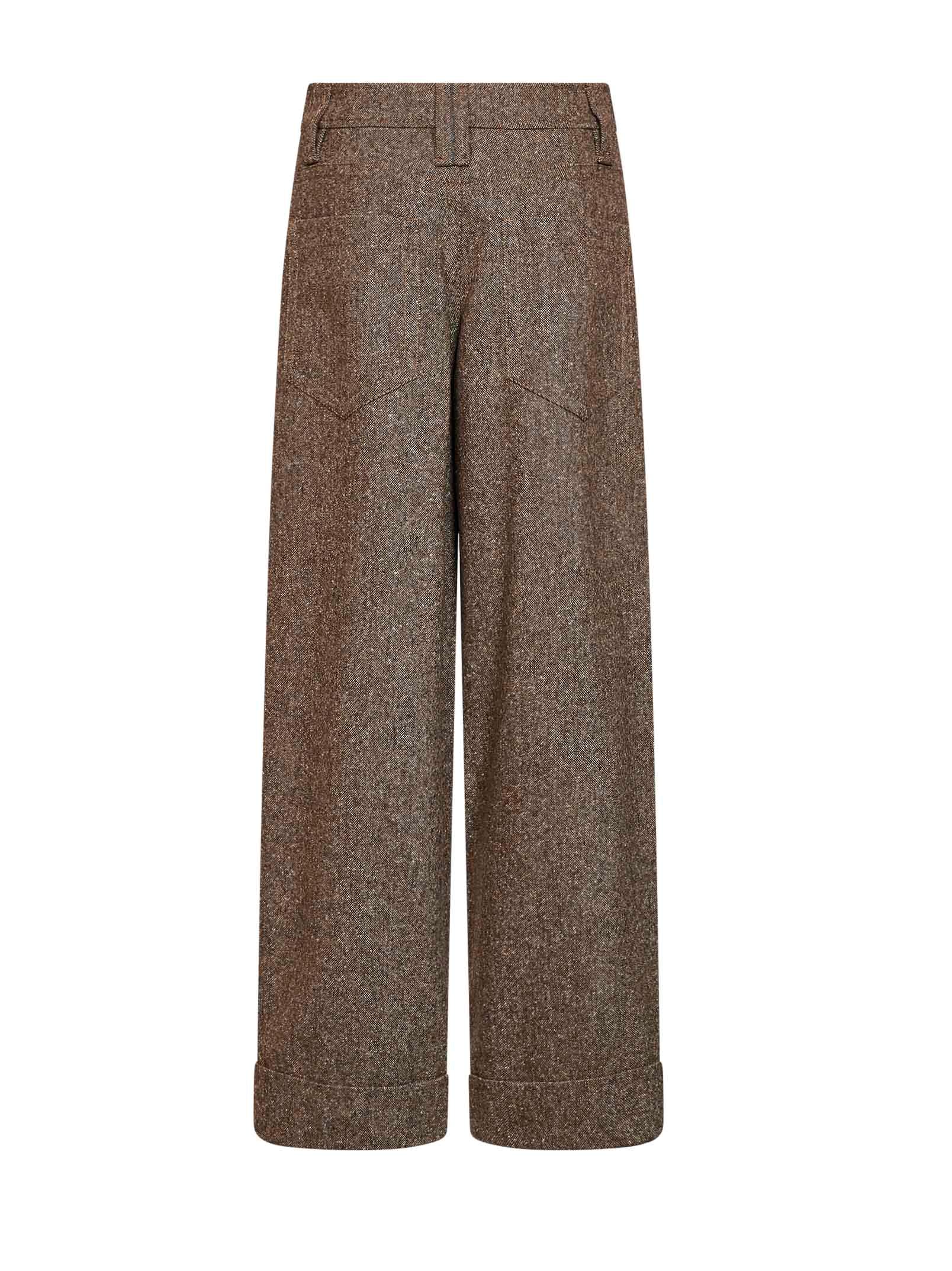 Brunello Cucinelli Women Cappuccino Donegal Baggy Trousers With Monili BRUNELLO CUCINELLI