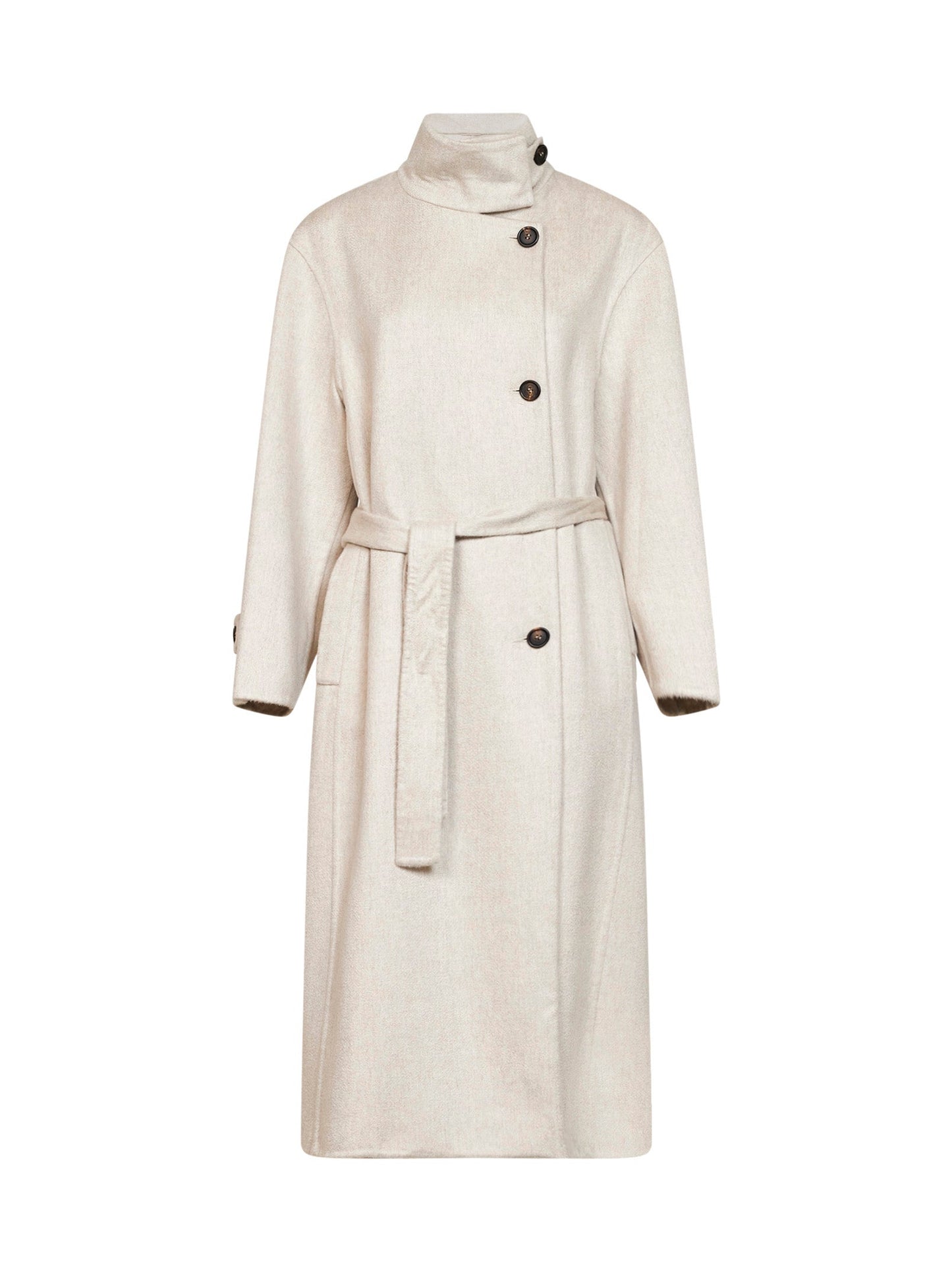 Brunello Cucinelli Women Ivory Double-Breasted Cashmere Coat BRUNELLO CUCINELLI