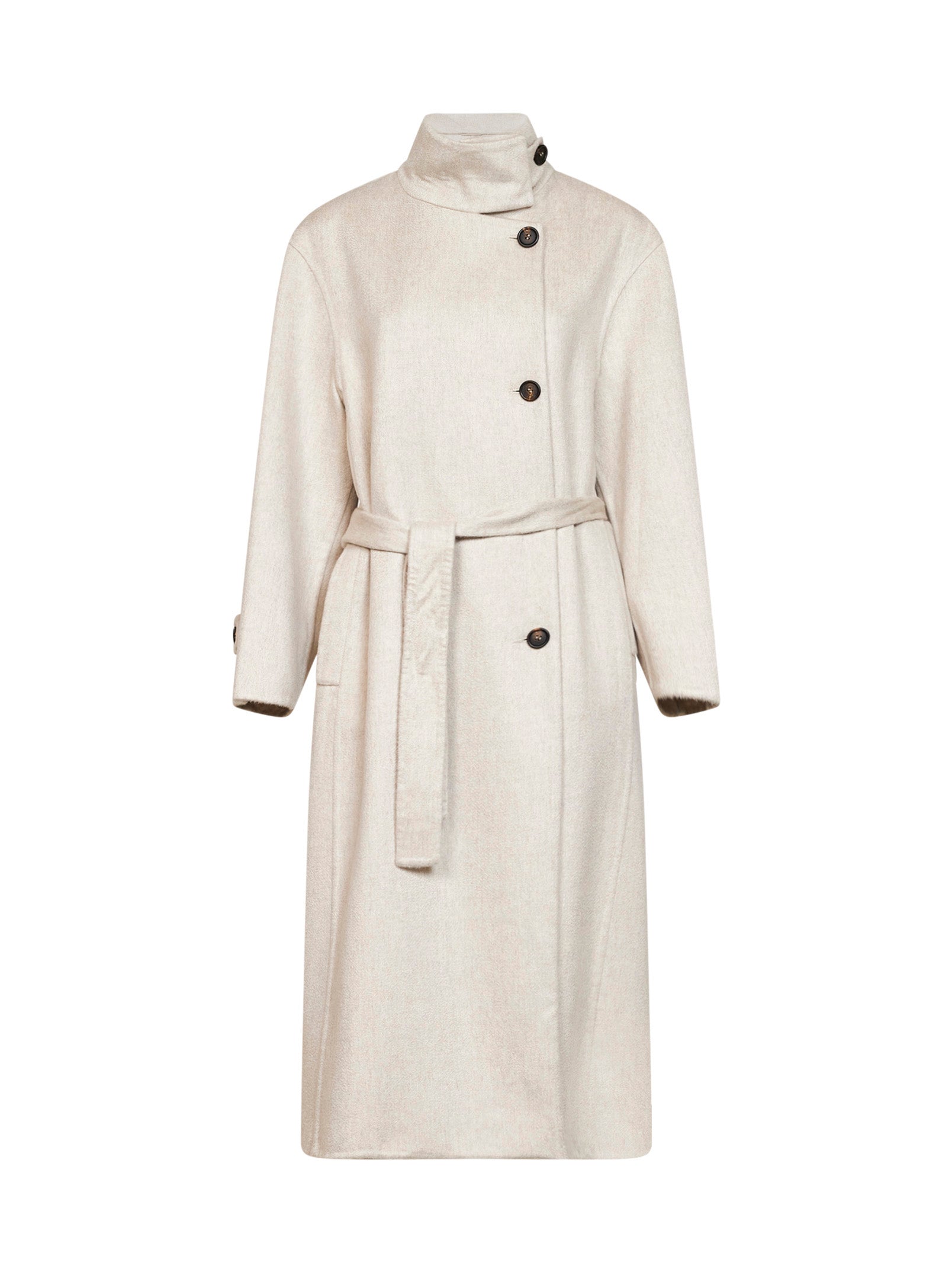 Brunello Cucinelli Women Ivory Double-Breasted Cashmere Coat BRUNELLO CUCINELLI
