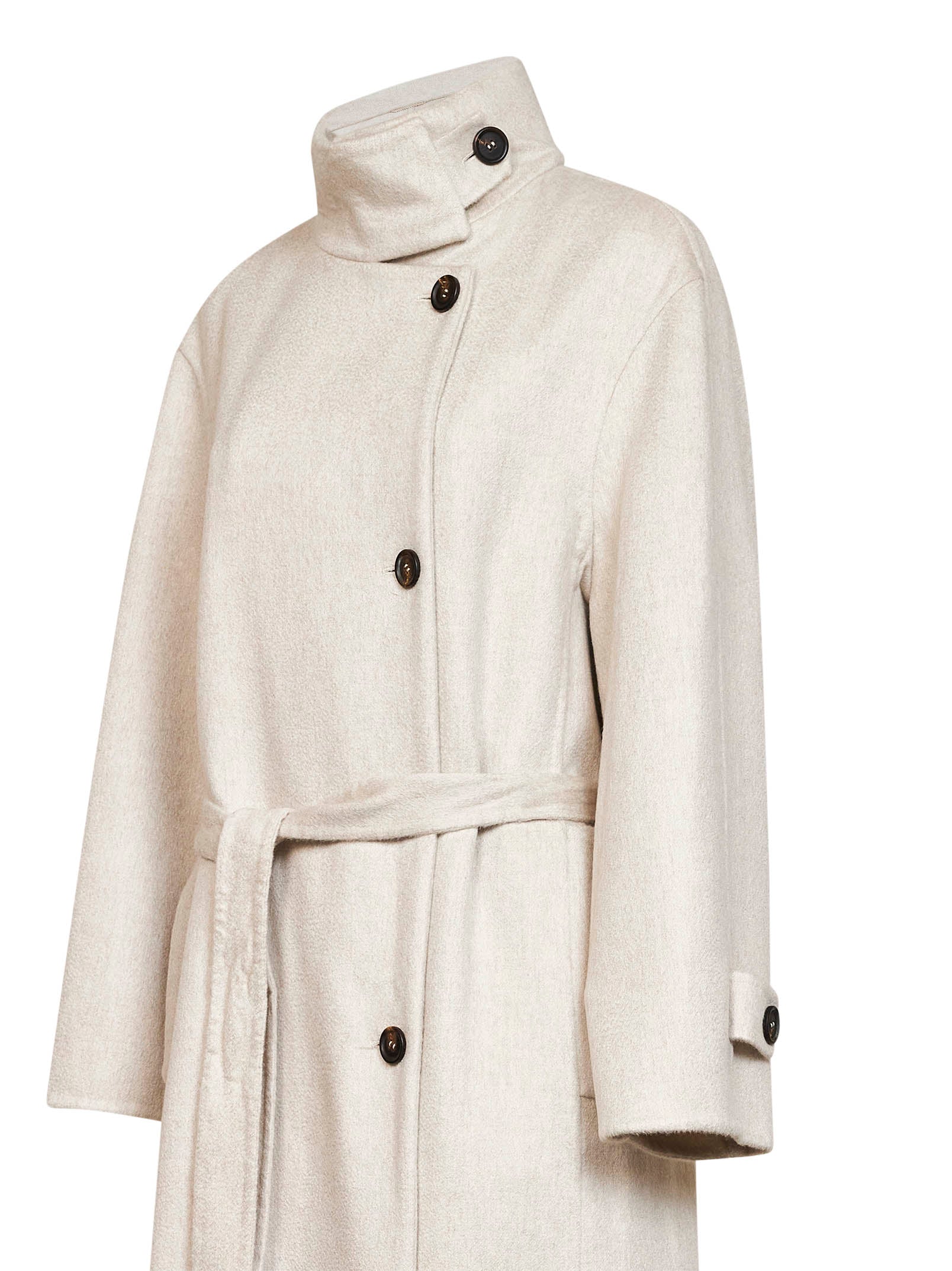 Brunello Cucinelli Women Ivory Double-Breasted Cashmere Coat BRUNELLO CUCINELLI