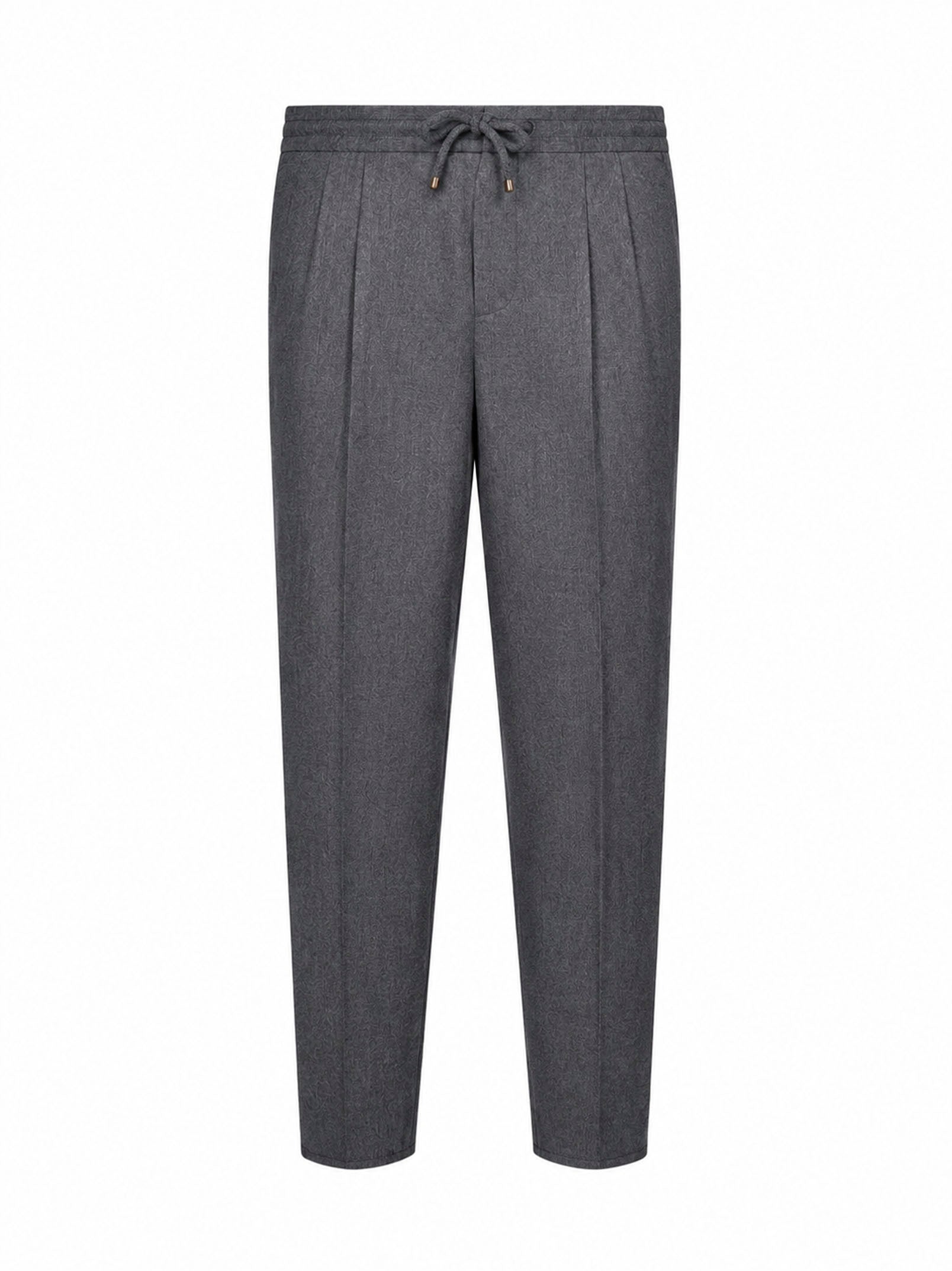 Brunello Cucinelli Men Medium Grey Virgin Wool Drawstring Trousers BRUNELLO CUCINELLI