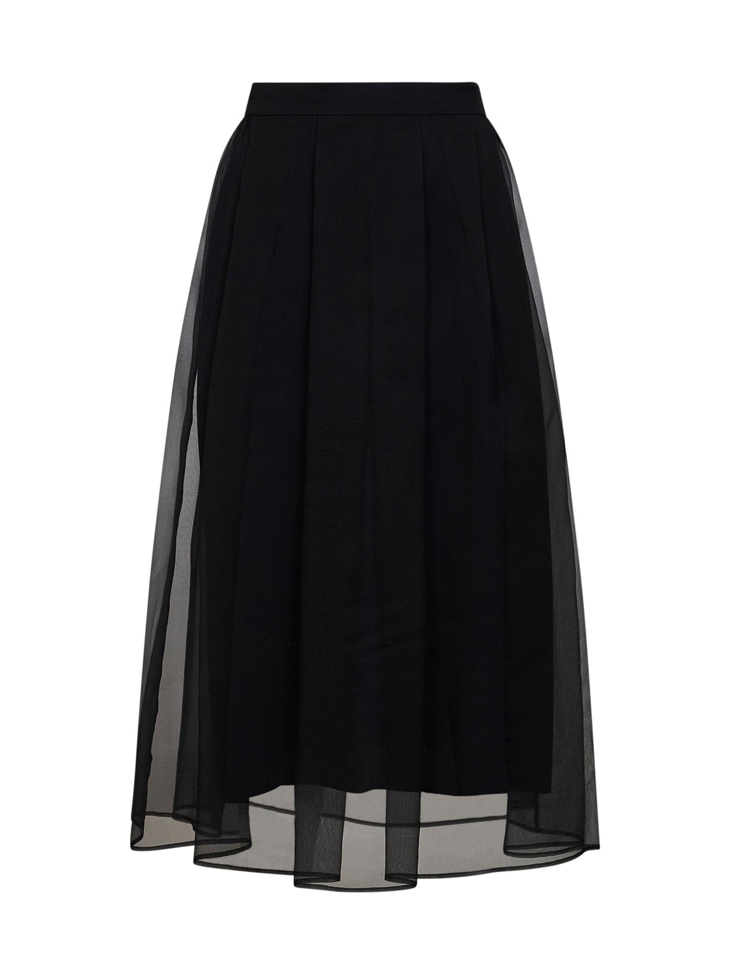 Brunello Cucinelli Women Black Crispy Silk Flared Midi Skirt BRUNELLO CUCINELLI