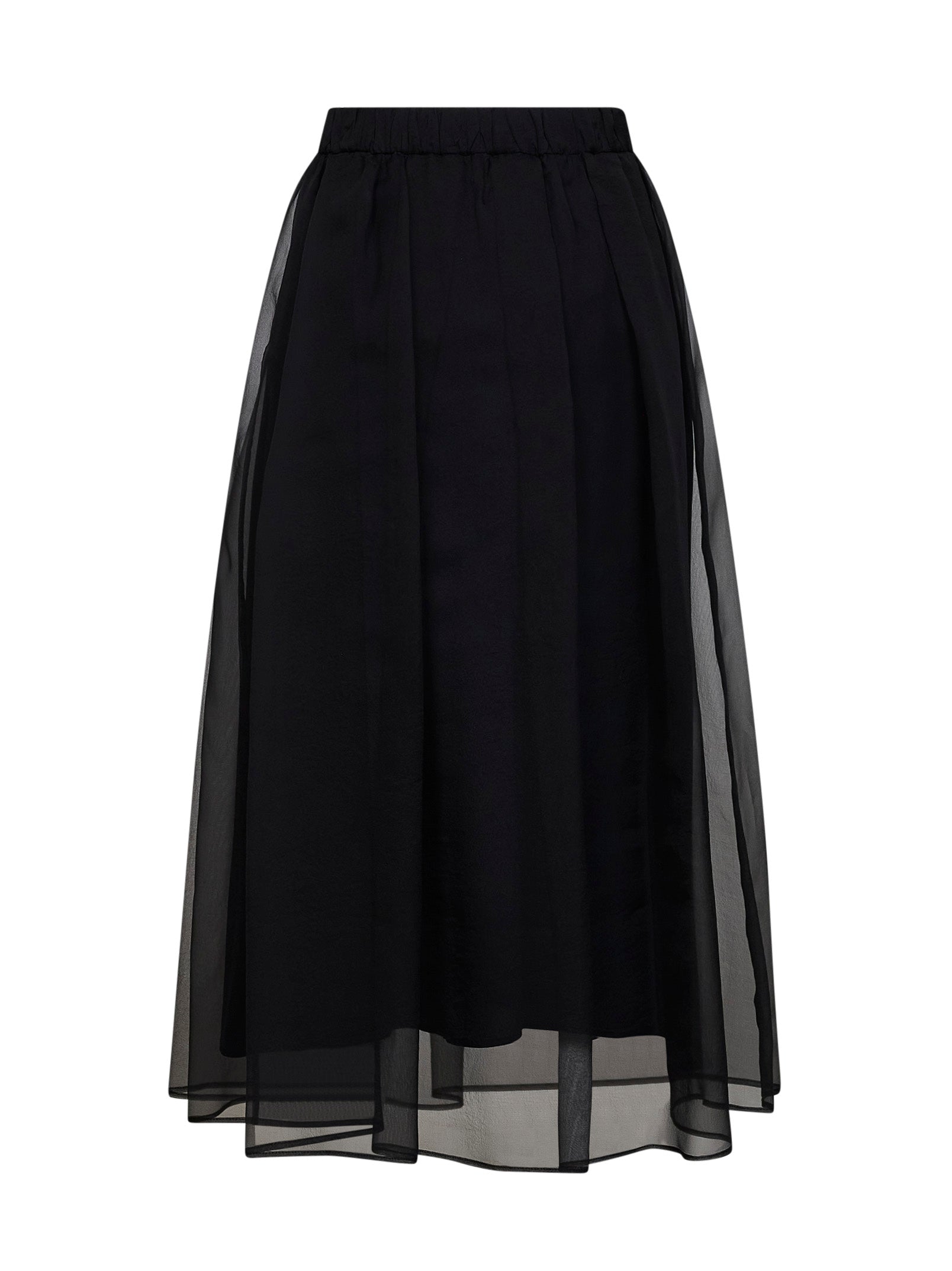 Brunello Cucinelli Women Black Crispy Silk Flared Midi Skirt BRUNELLO CUCINELLI