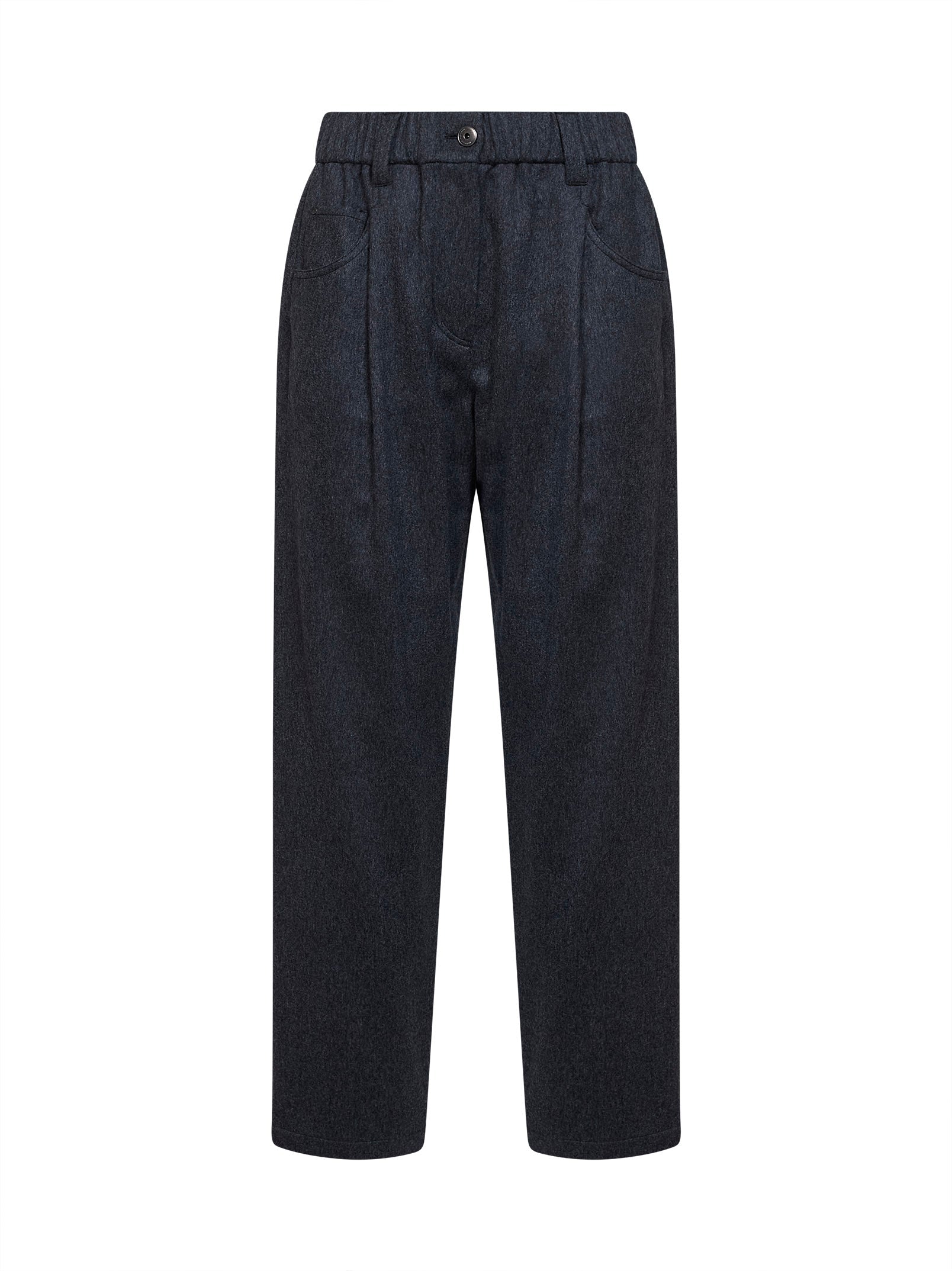 Brunello Cucinelli Women Anthracite Wool Flannel Baggy Trousers With Monili BRUNELLO CUCINELLI