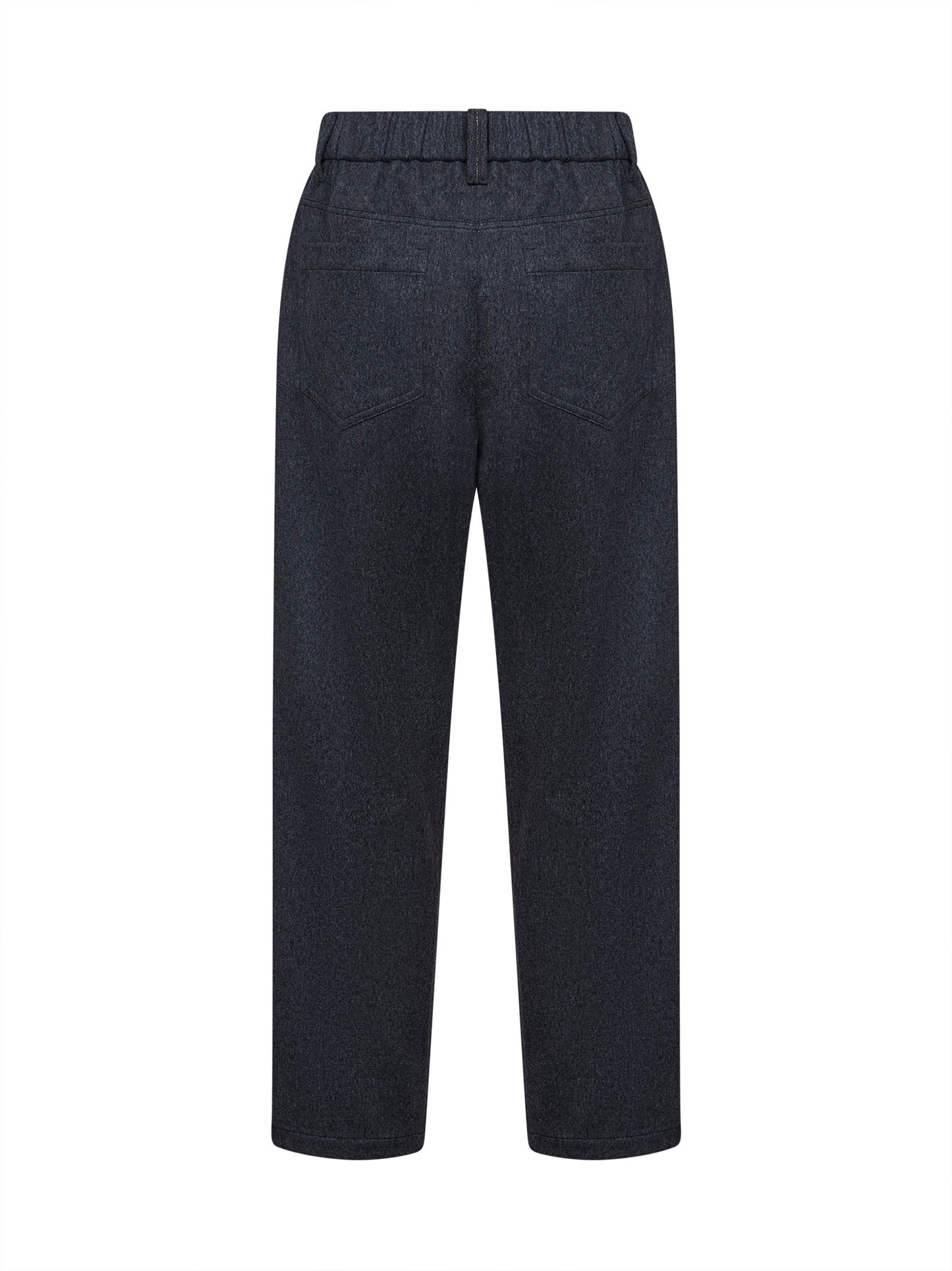 Brunello Cucinelli Women Anthracite Wool Flannel Baggy Trousers With Monili BRUNELLO CUCINELLI