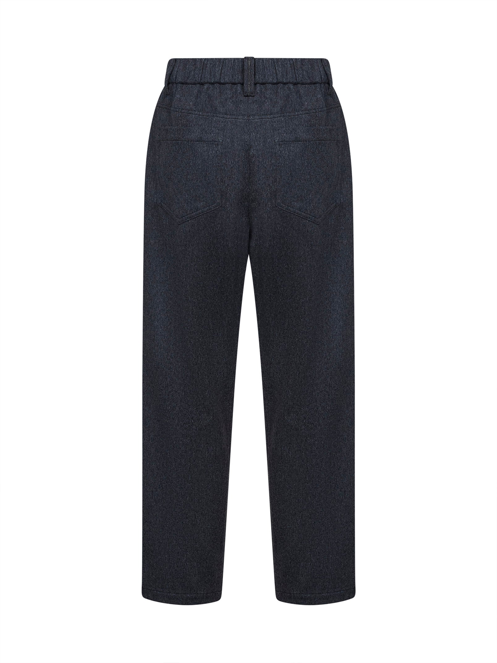 Brunello Cucinelli Women Anthracite Wool Flannel Baggy Trousers With Monili BRUNELLO CUCINELLI