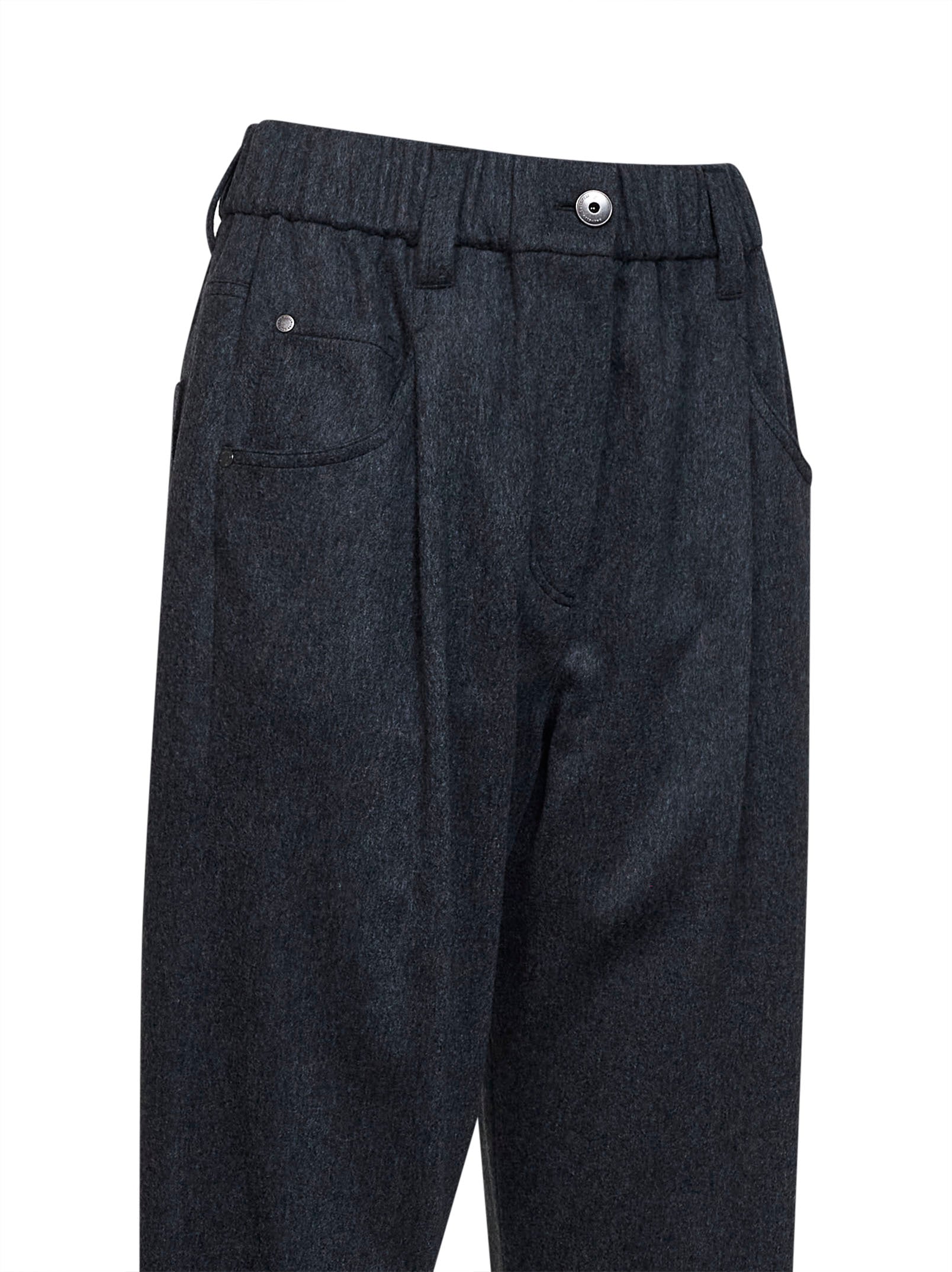 Brunello Cucinelli Women Anthracite Wool Flannel Baggy Trousers With Monili BRUNELLO CUCINELLI
