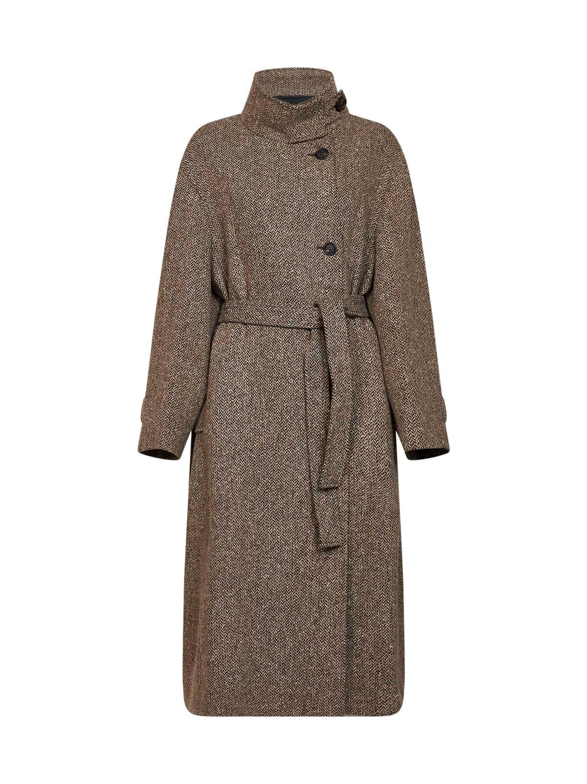 Brunello Cucinelli Women Light Brown Sparkling Chevron Belted Coat BRUNELLO CUCINELLI